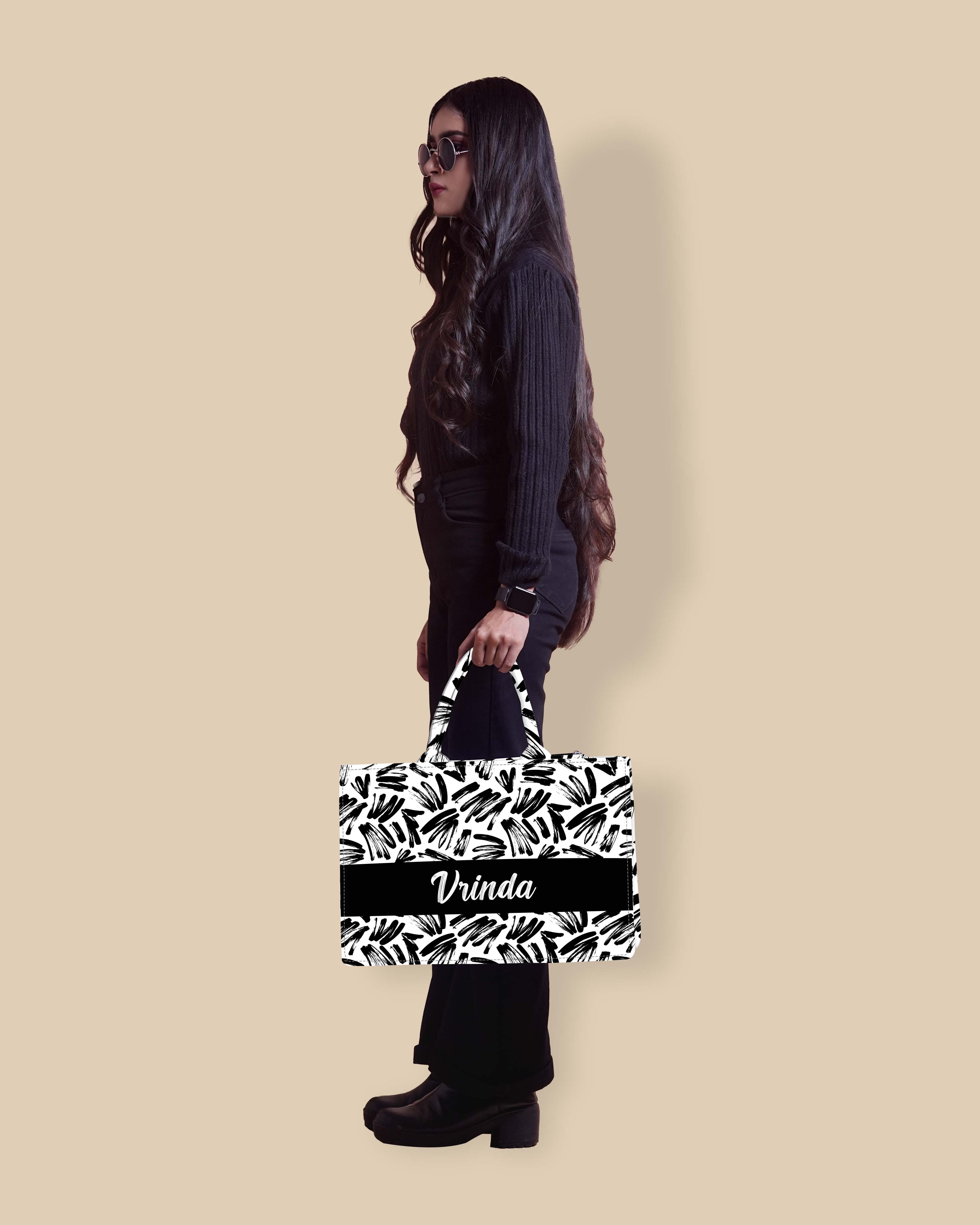 Customized Tote Bag Designed With Black Brushstrokes Pattern