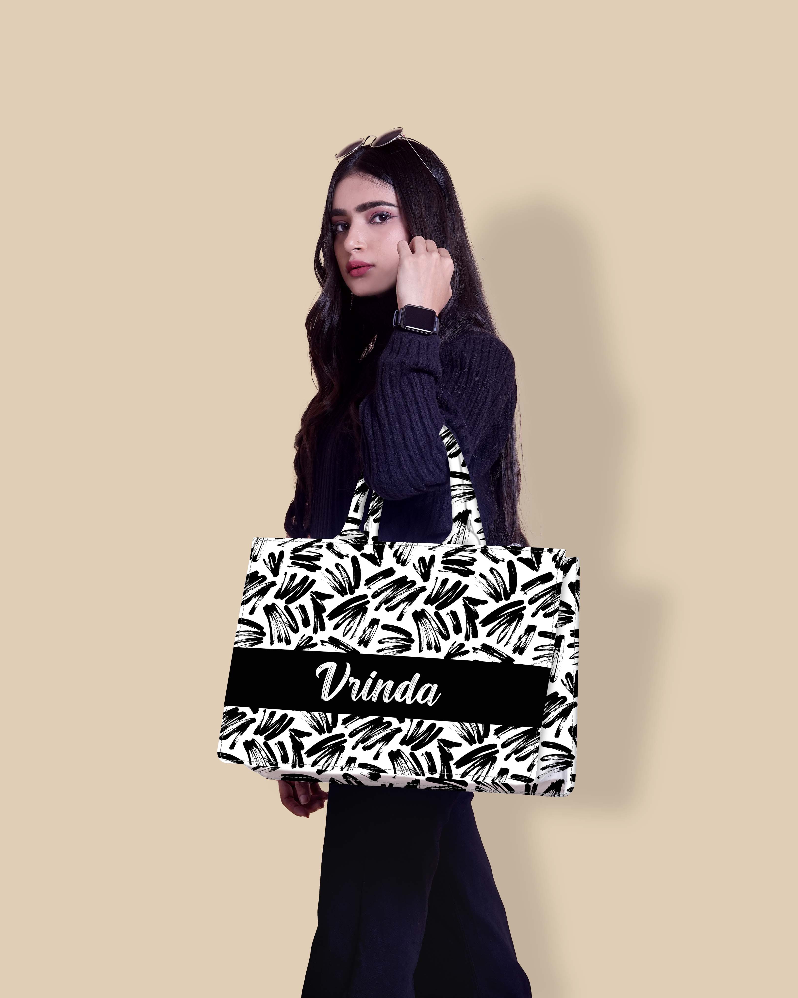 Customized Tote Bag Designed With Black Brushstrokes Pattern