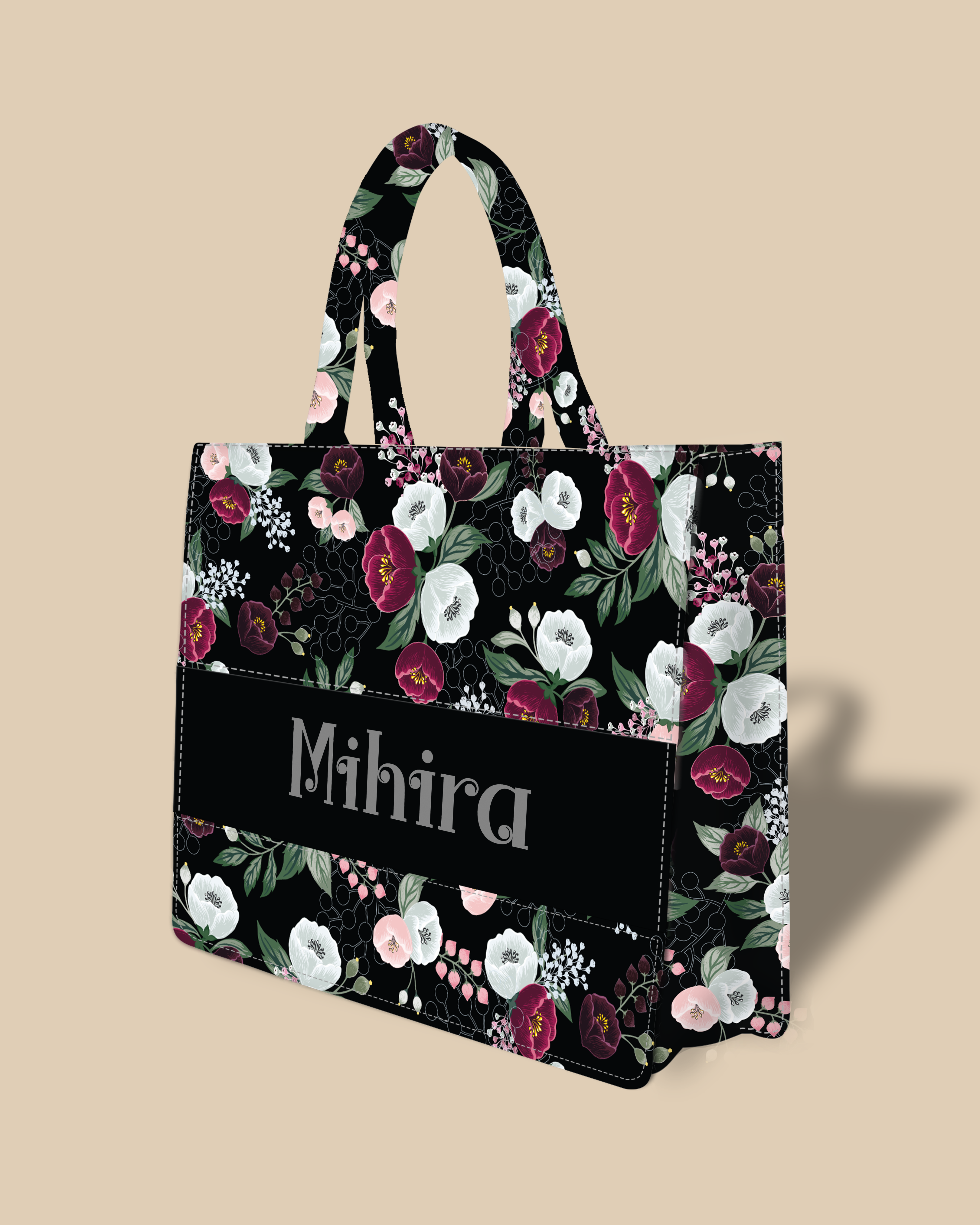 Customized Tote Bag Designed With Decorative Wild Peone Flowers