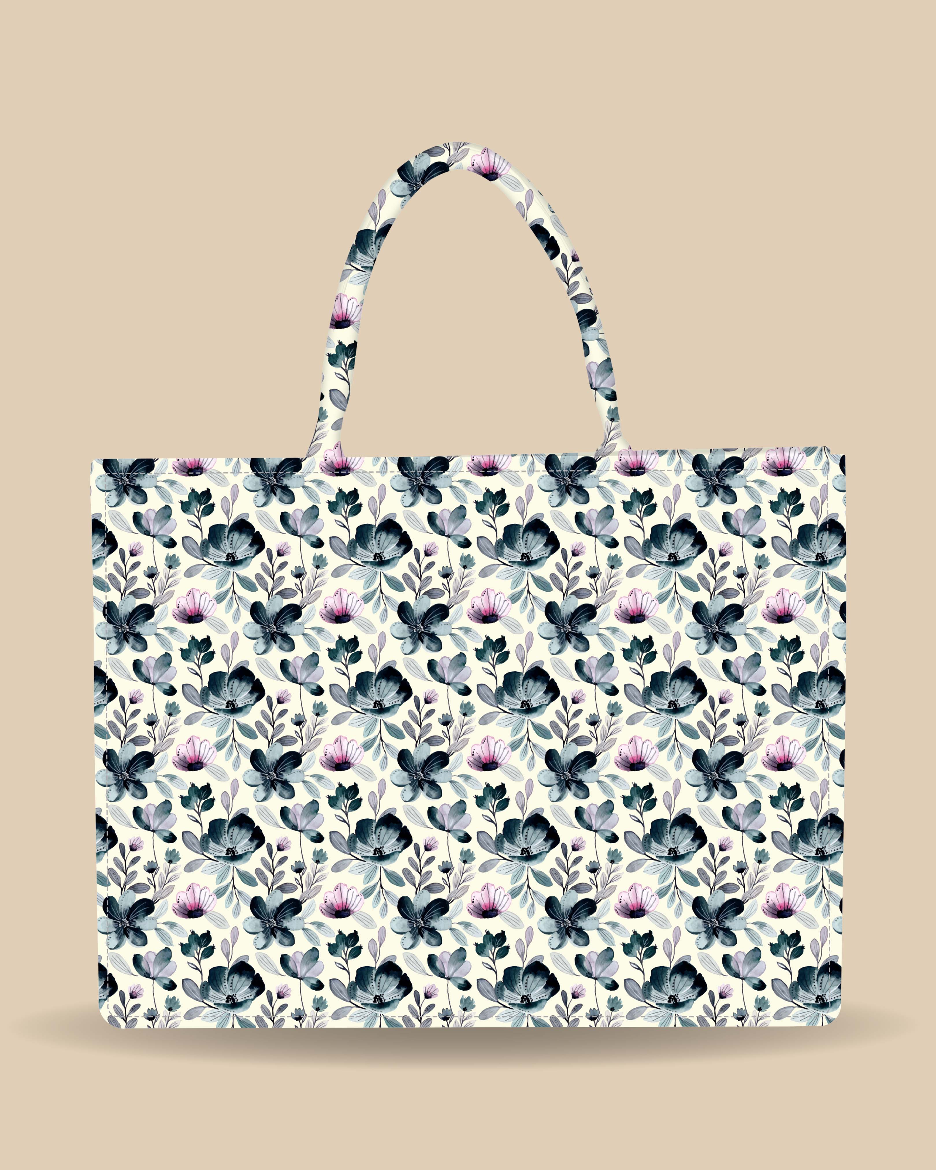 Customized Tote Bag Designed With Indigo Watercolor Floral Pattern