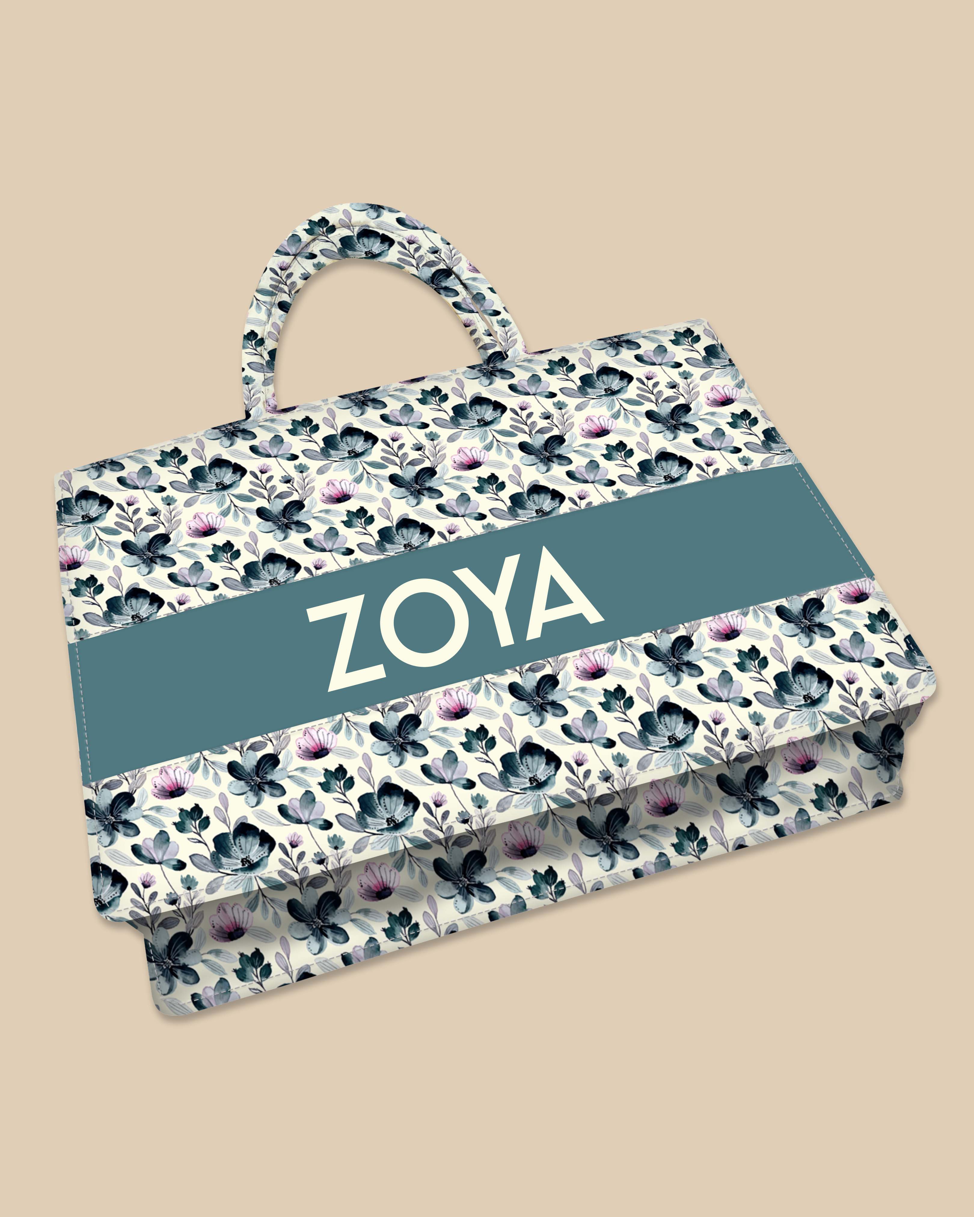 Customized Tote Bag Designed With Indigo Watercolor Floral Pattern