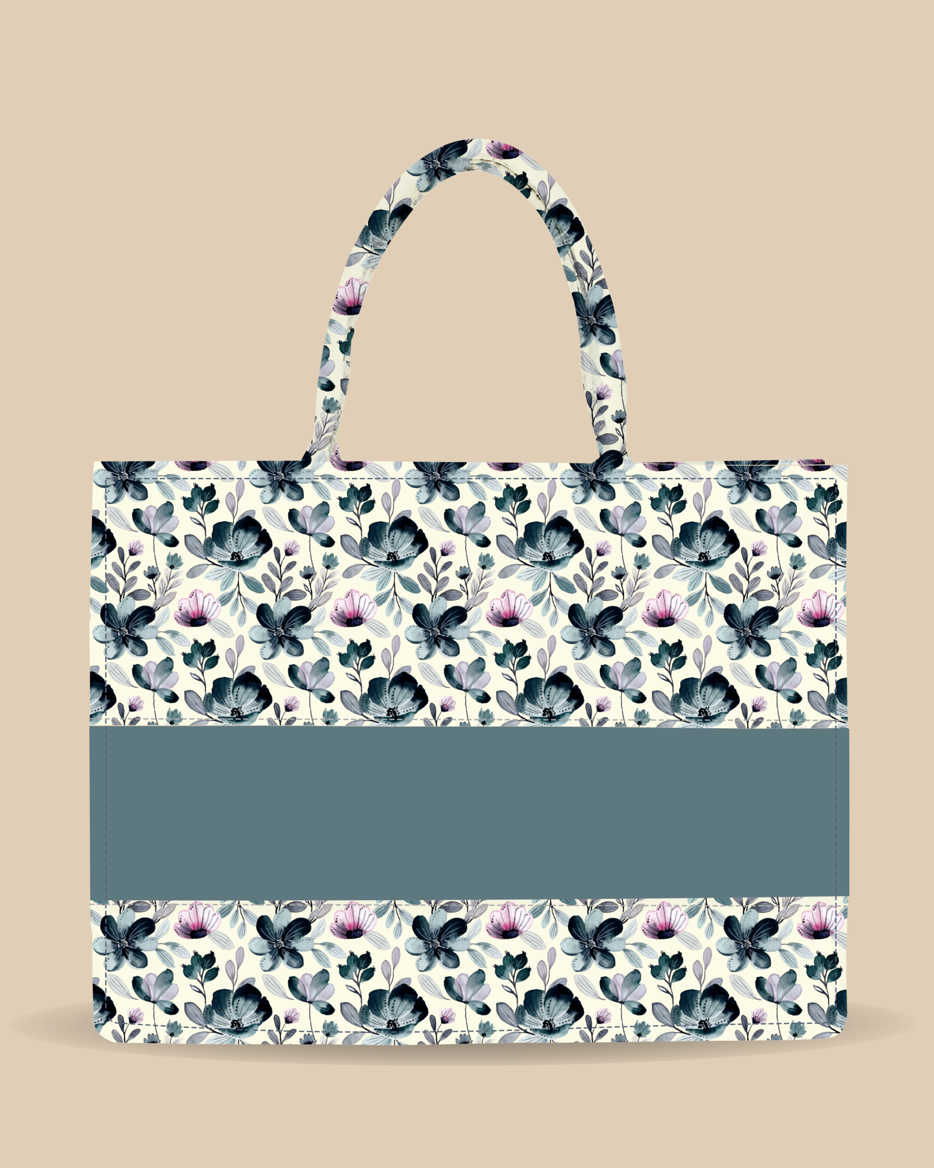 Customized Tote Bag Designed With Indigo Watercolor Floral Pattern