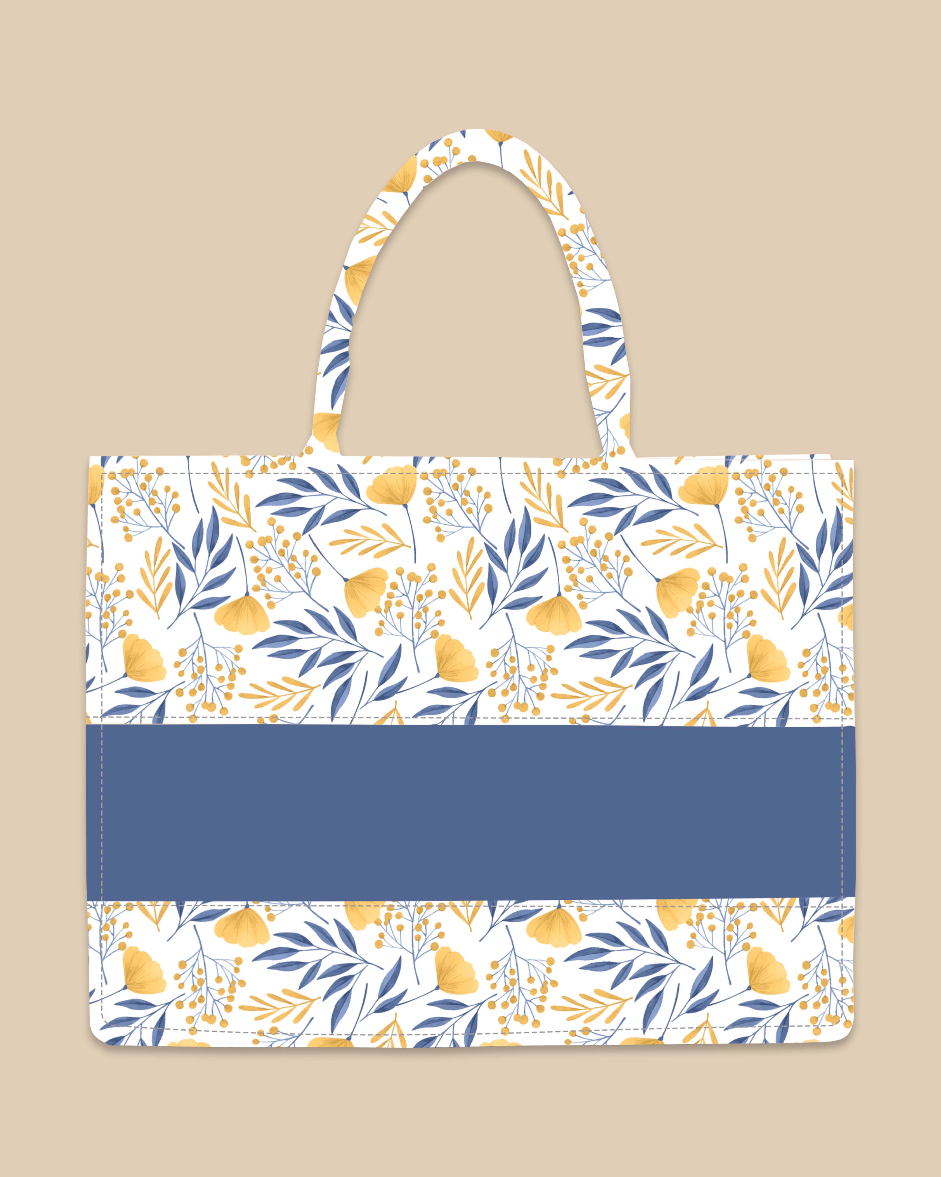 Customized Tote Bag Designed With Summer Botnical Flowers And Leaves