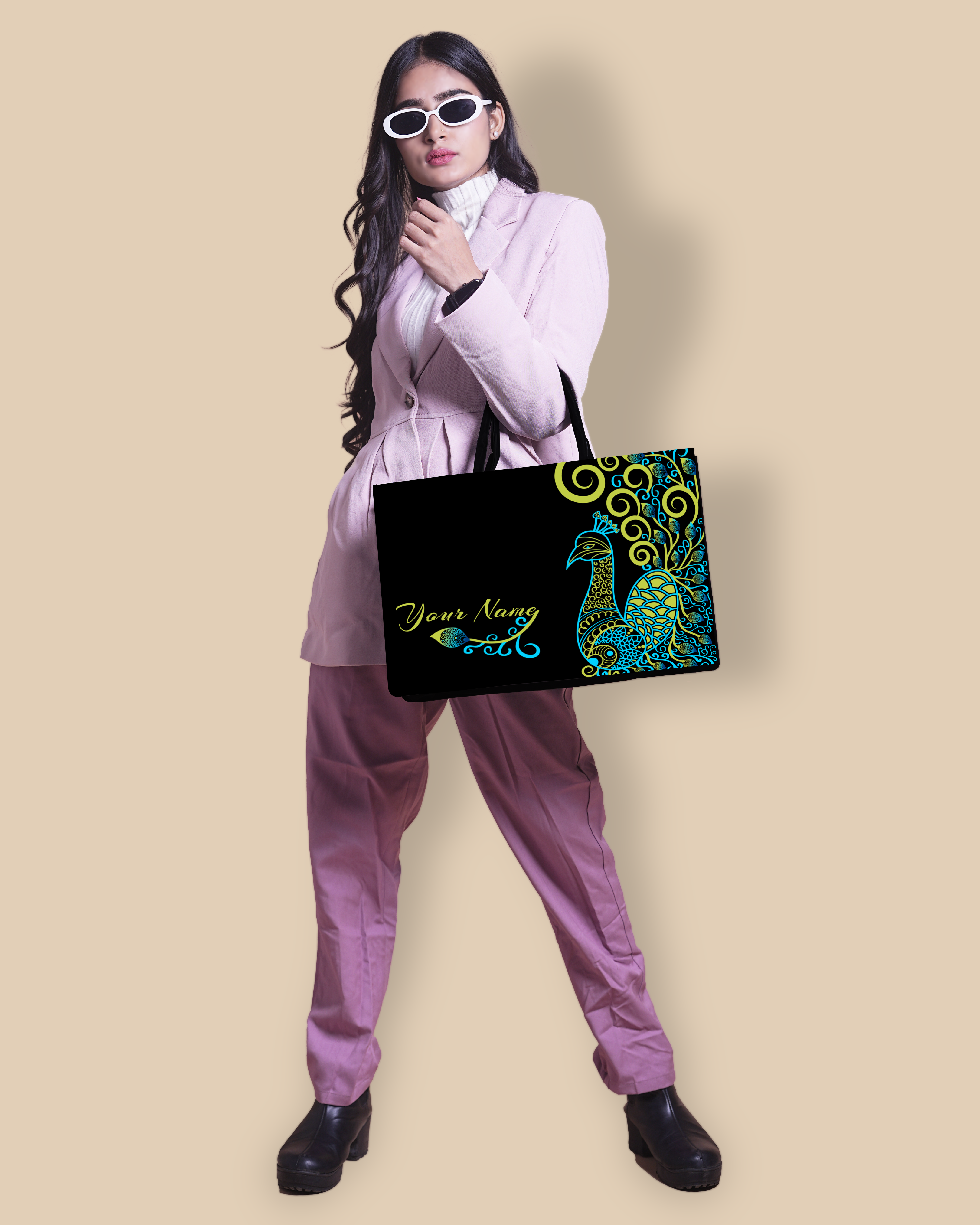 Customized Tote Bag Designed with Artistic mandala peacock