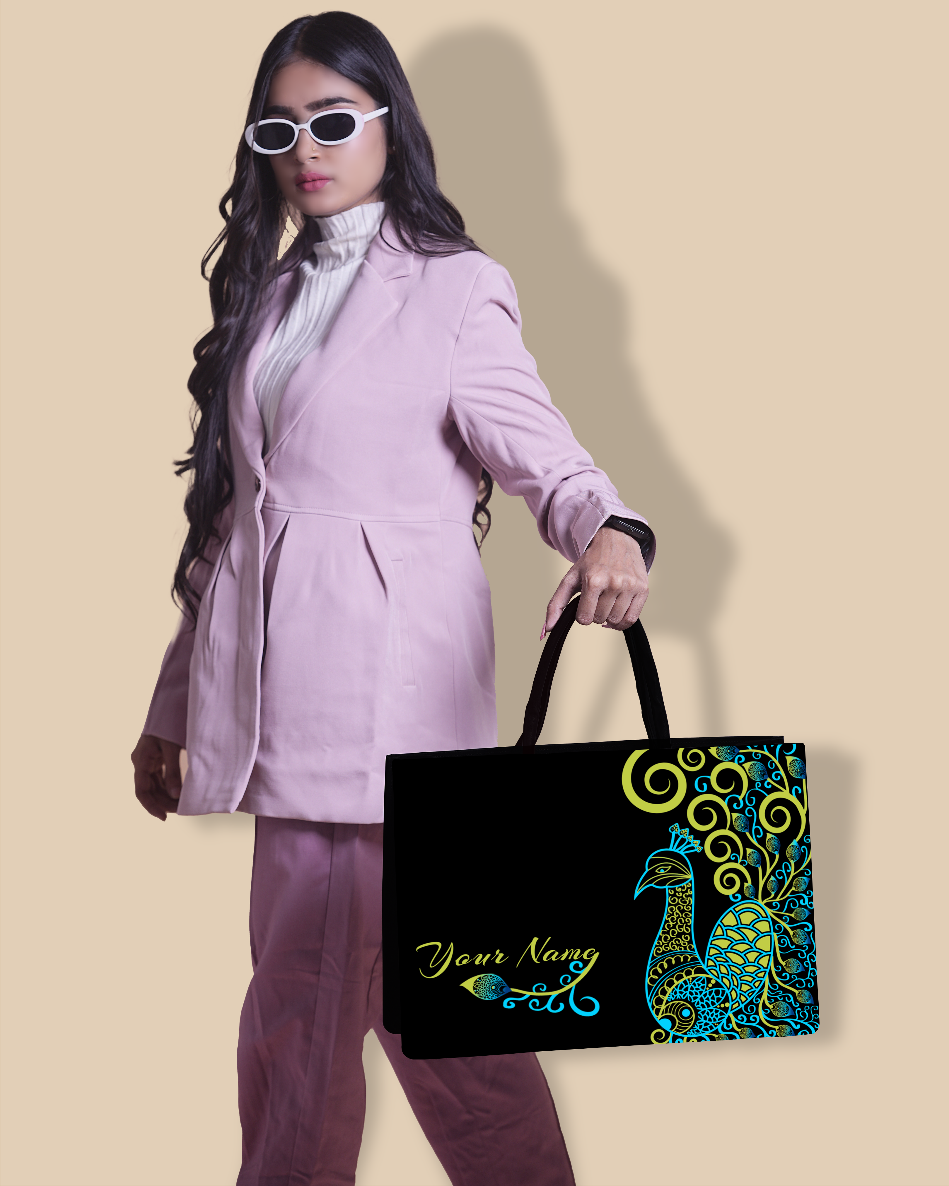 Customized Tote Bag Designed with Artistic mandala peacock