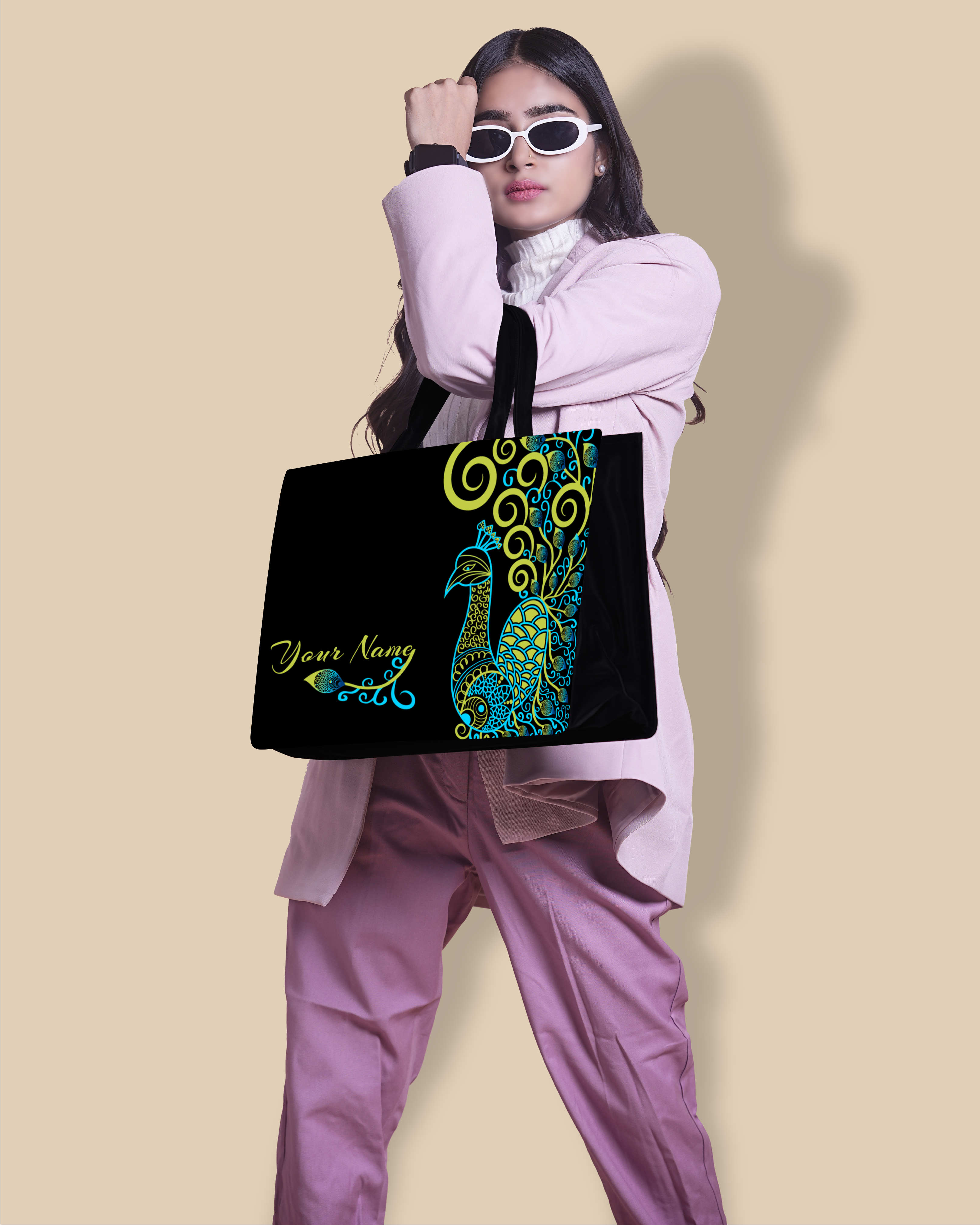 Customized Tote Bag Designed with Artistic mandala peacock