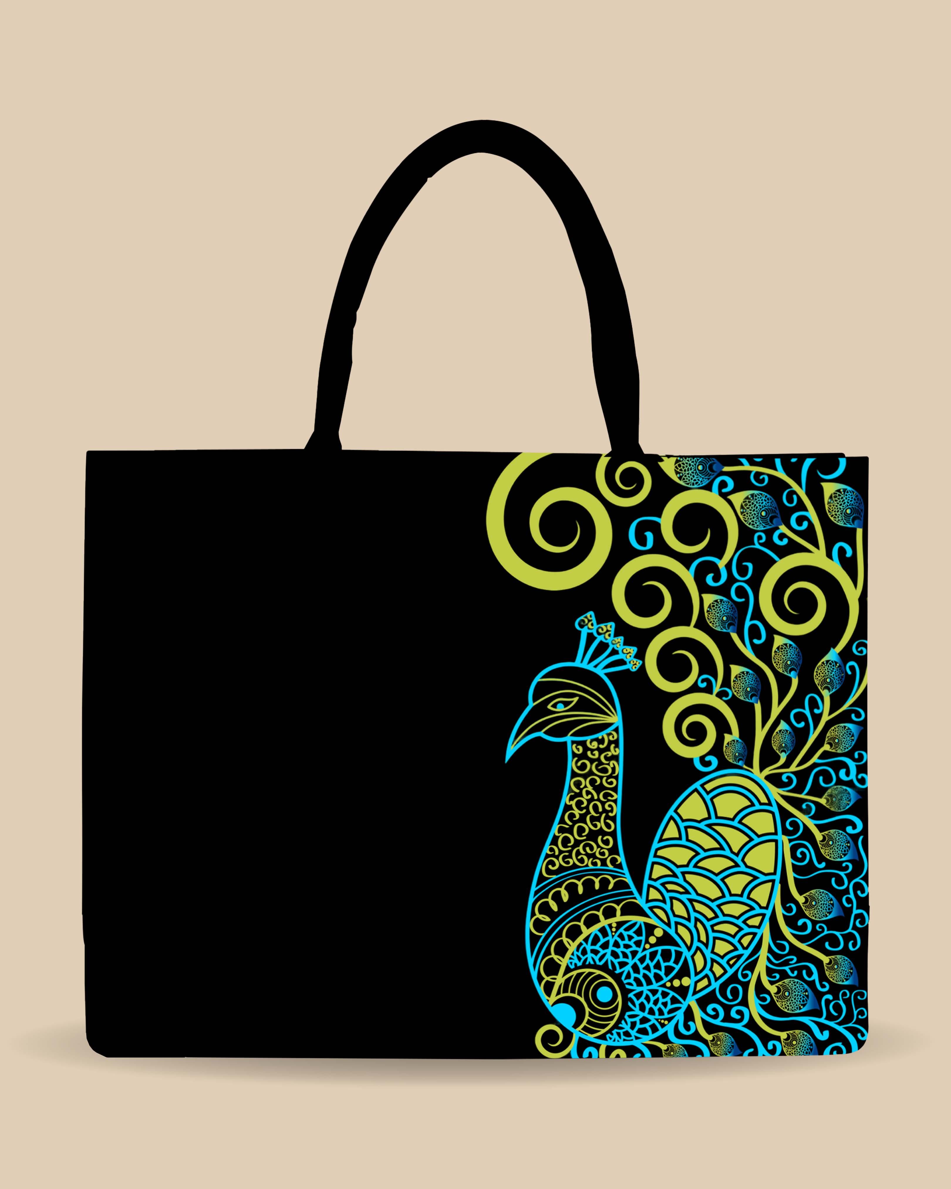 Customized Tote Bag Designed with Artistic mandala peacock