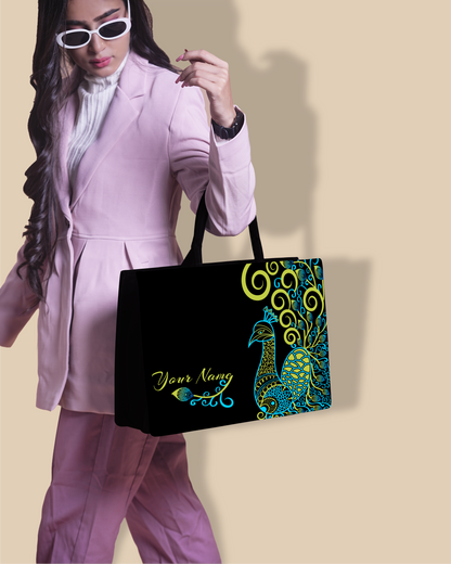 Customized Tote Bag  Designed with Artistic mandala peacock