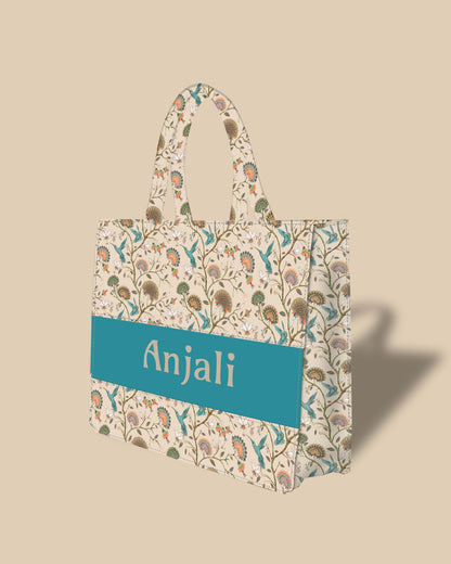Customized Tote Bag Designed with Humming Birds And Vintage Flower Plant
