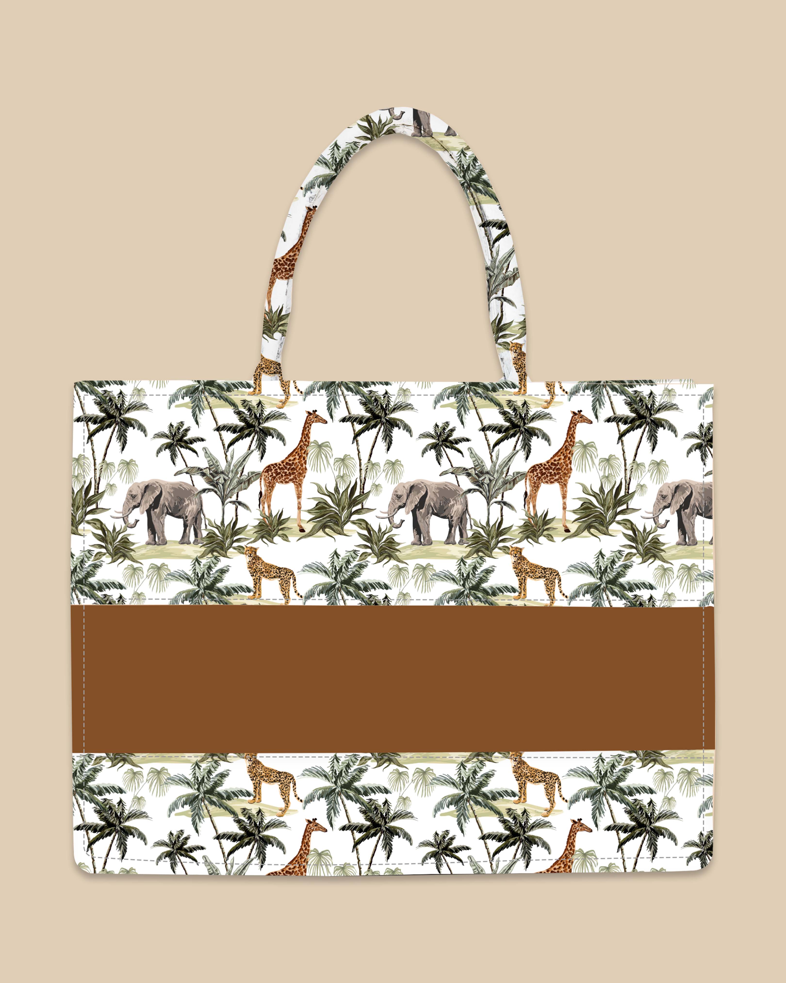 Customized Tote Bag Designed with Palm Trees, Leopard, Giraffe And Elephant