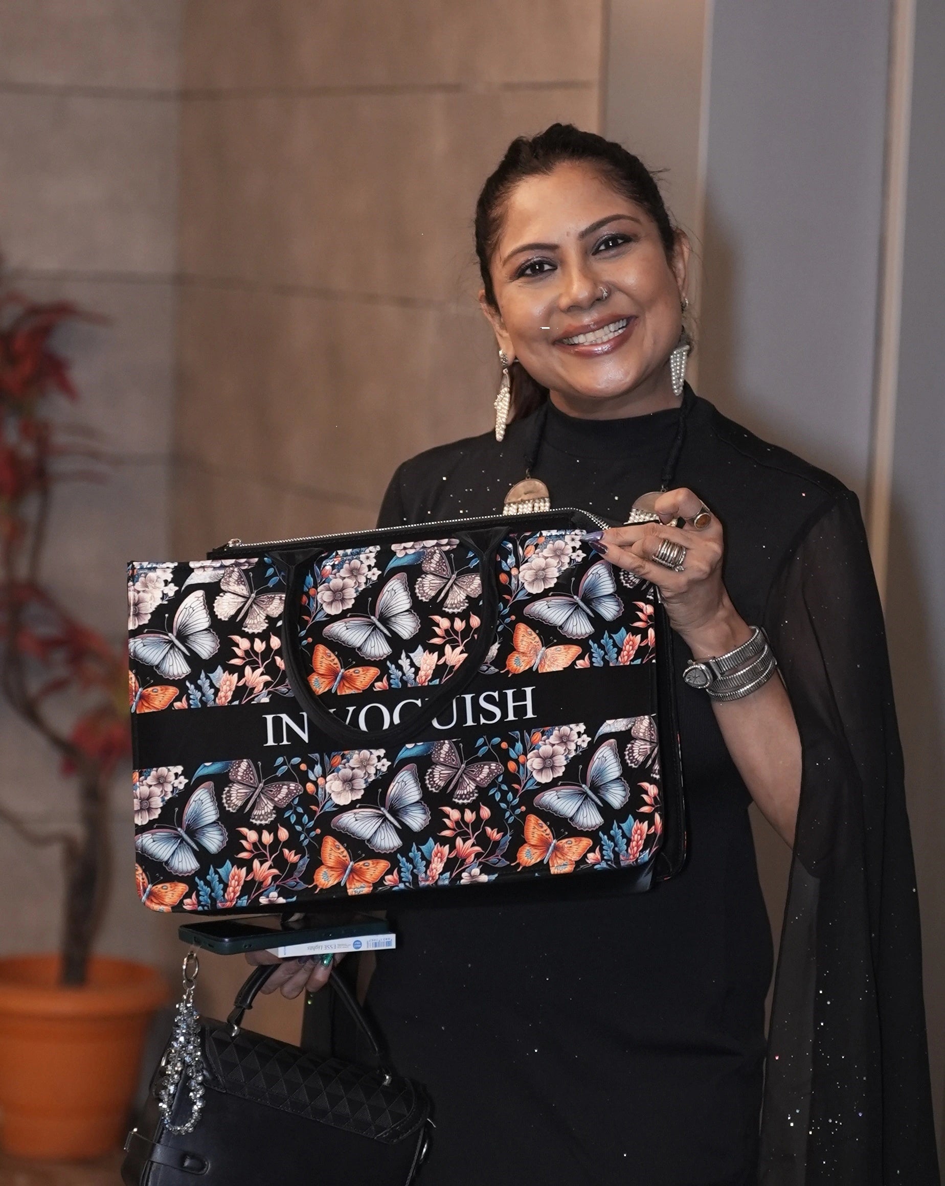 Customized Tote Bag Designed with Beautiful Boho Butterflies With Flowers