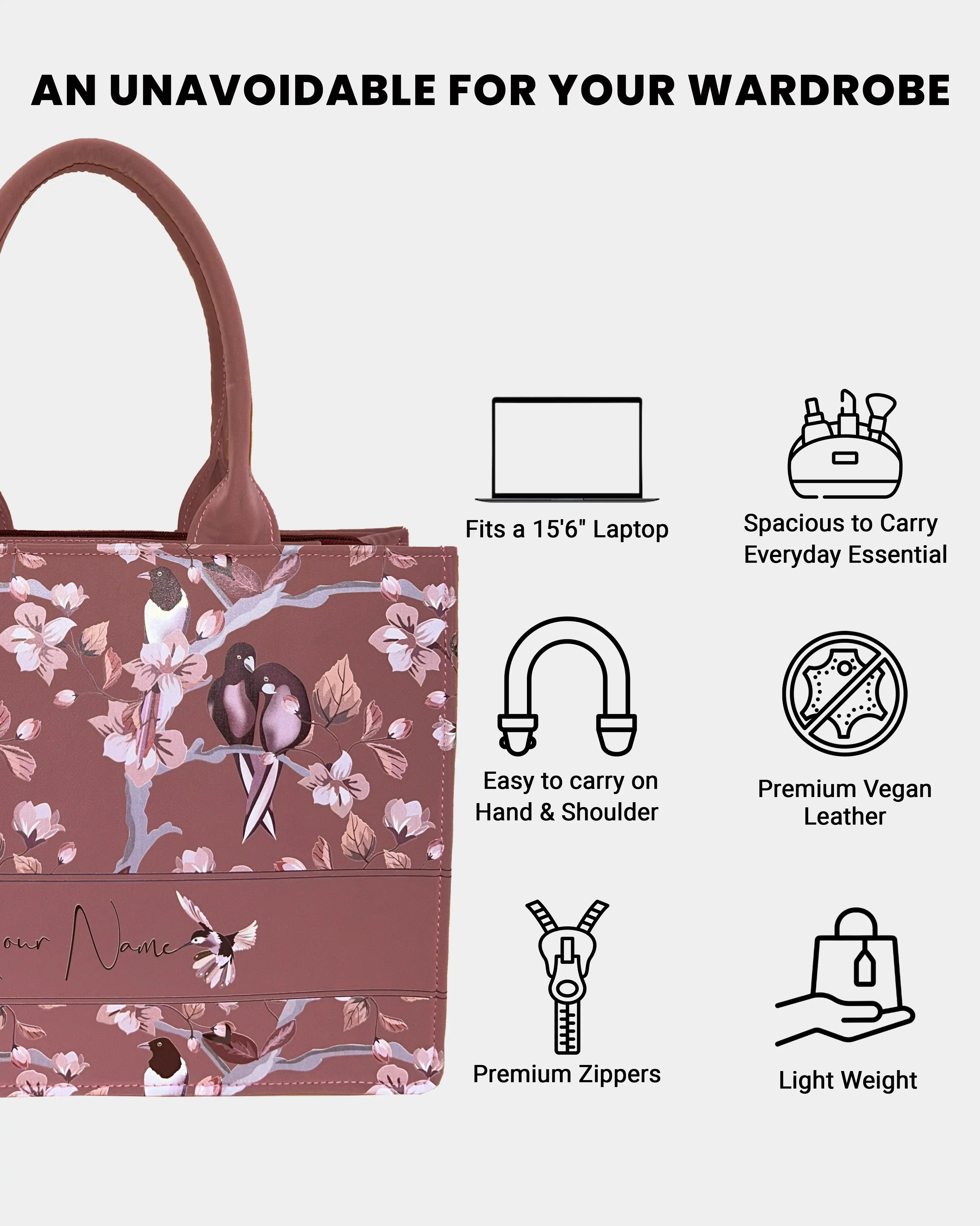 Dusky Rose Designer Embossed Customized Tote Bag
