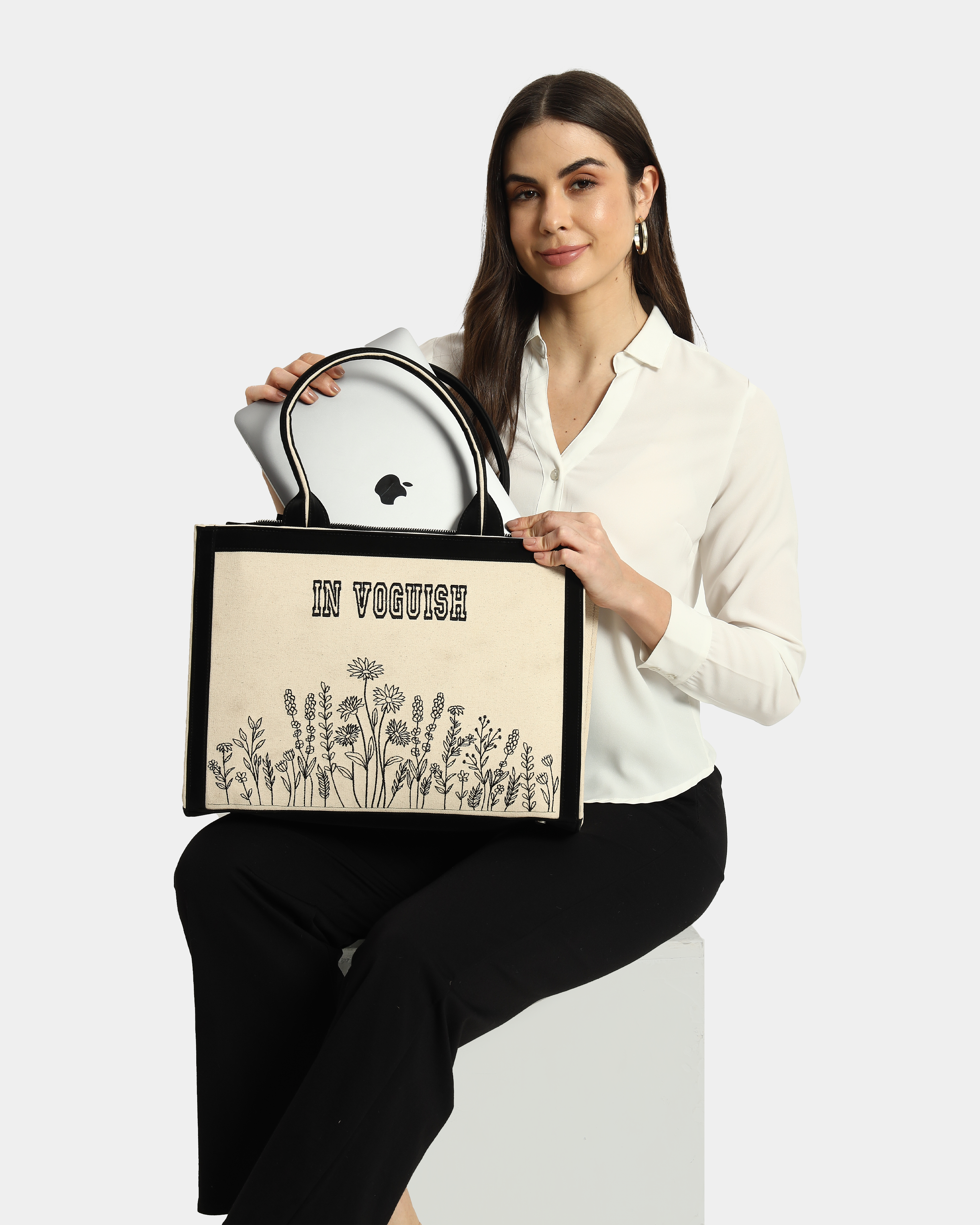 Customized Canvas Denim Embroidered Floral art Designer Tote Bag