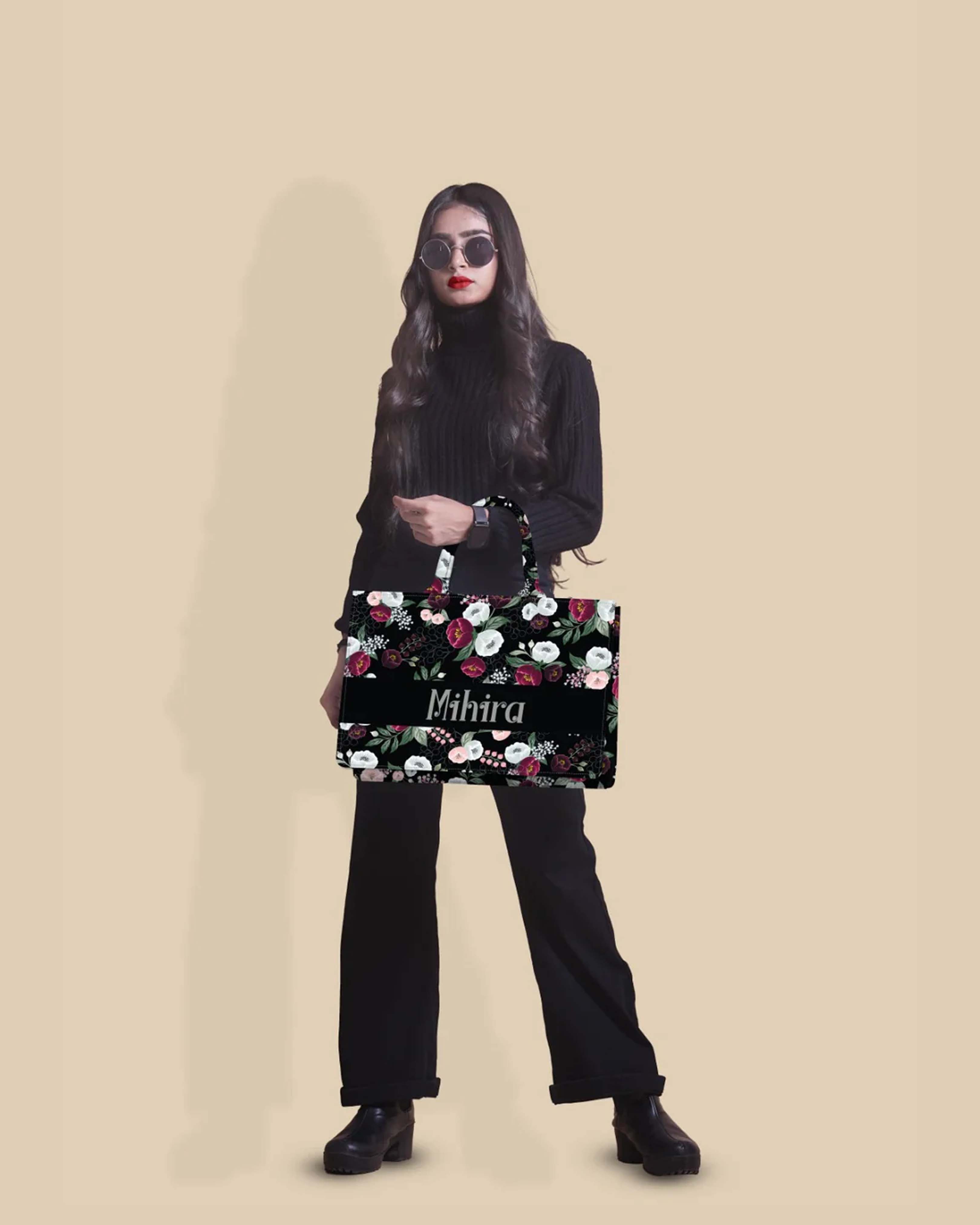 Customized Tote Bag Designed With Decorative Wild Peone Flowers