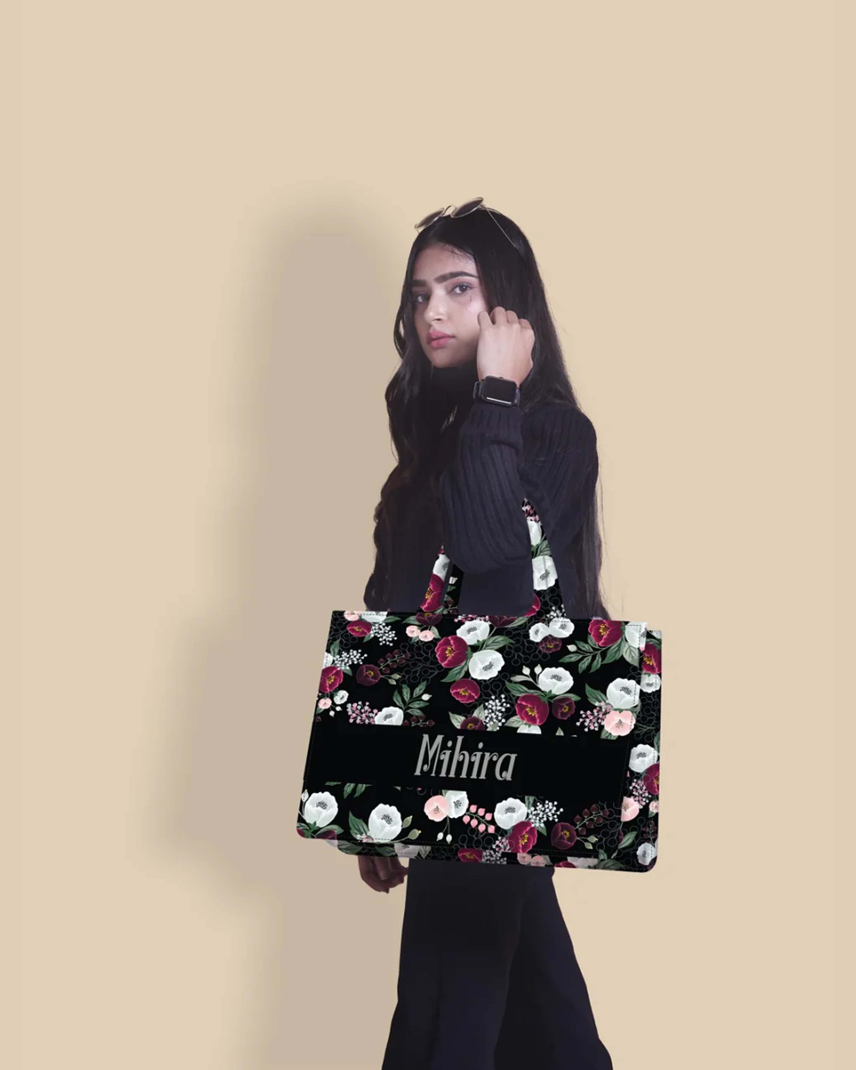 Customized Tote Bag Designed With Decorative Wild Peone Flowers