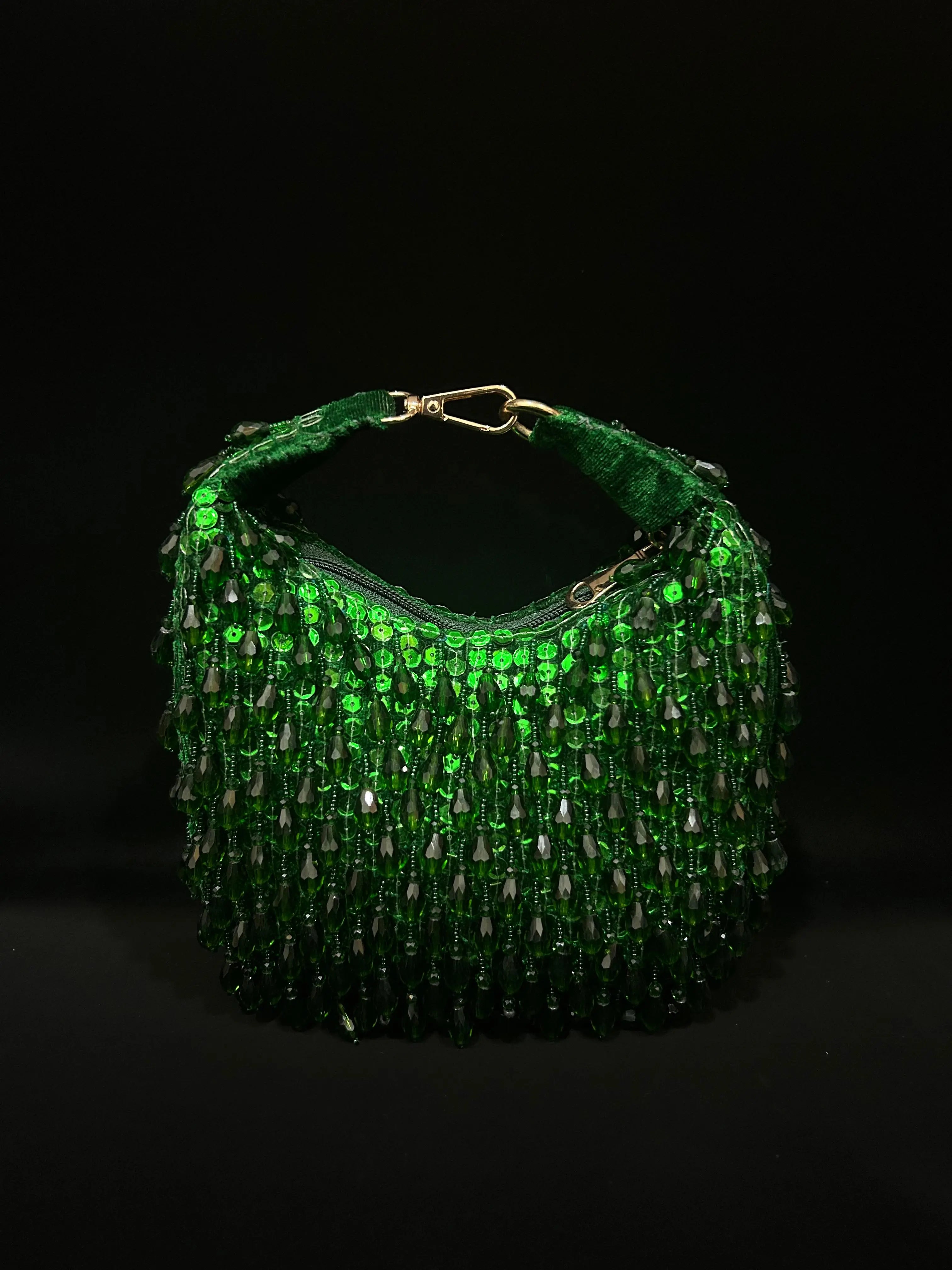 Emerald Raindrop Sequin Hobo Clutch