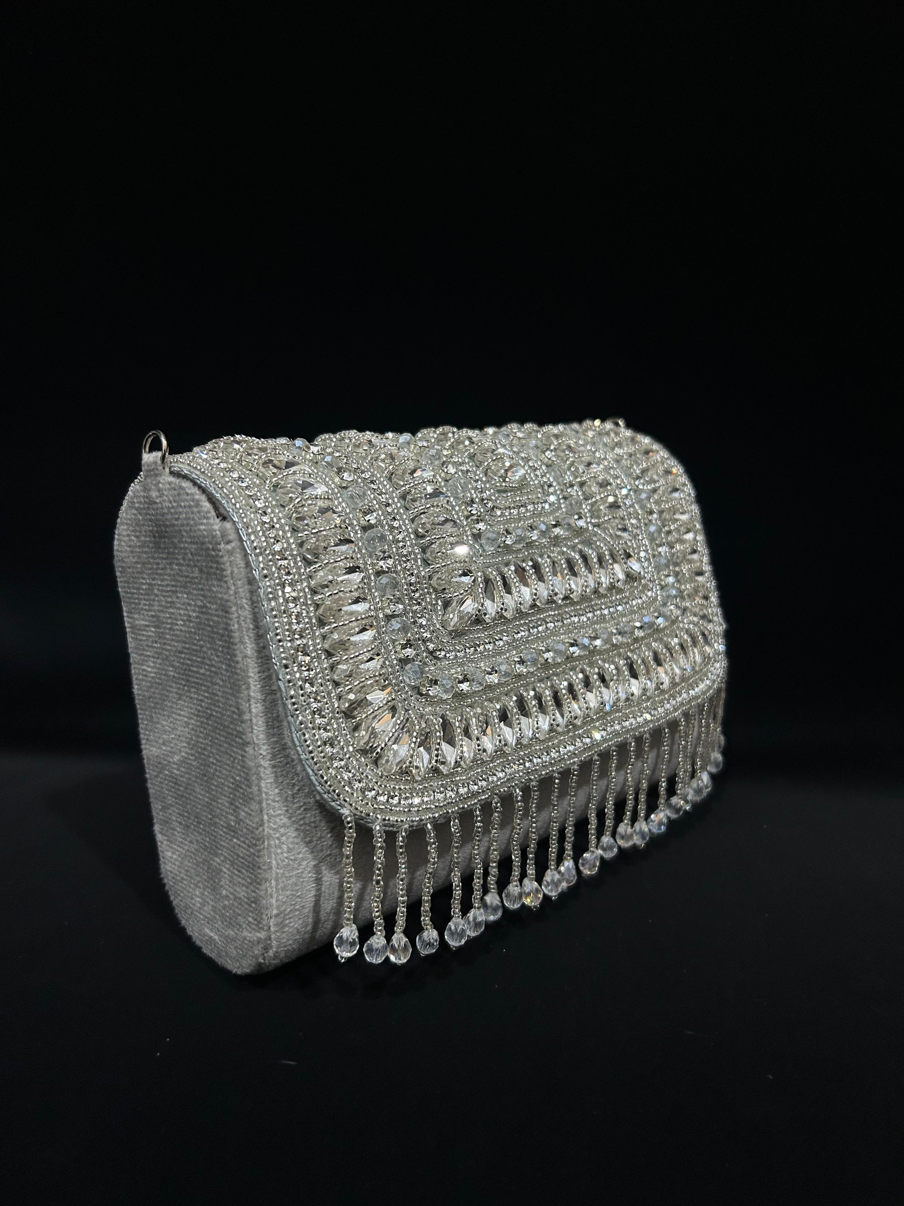 Royal Mirage Crystal Embroidered Fringe Clutch