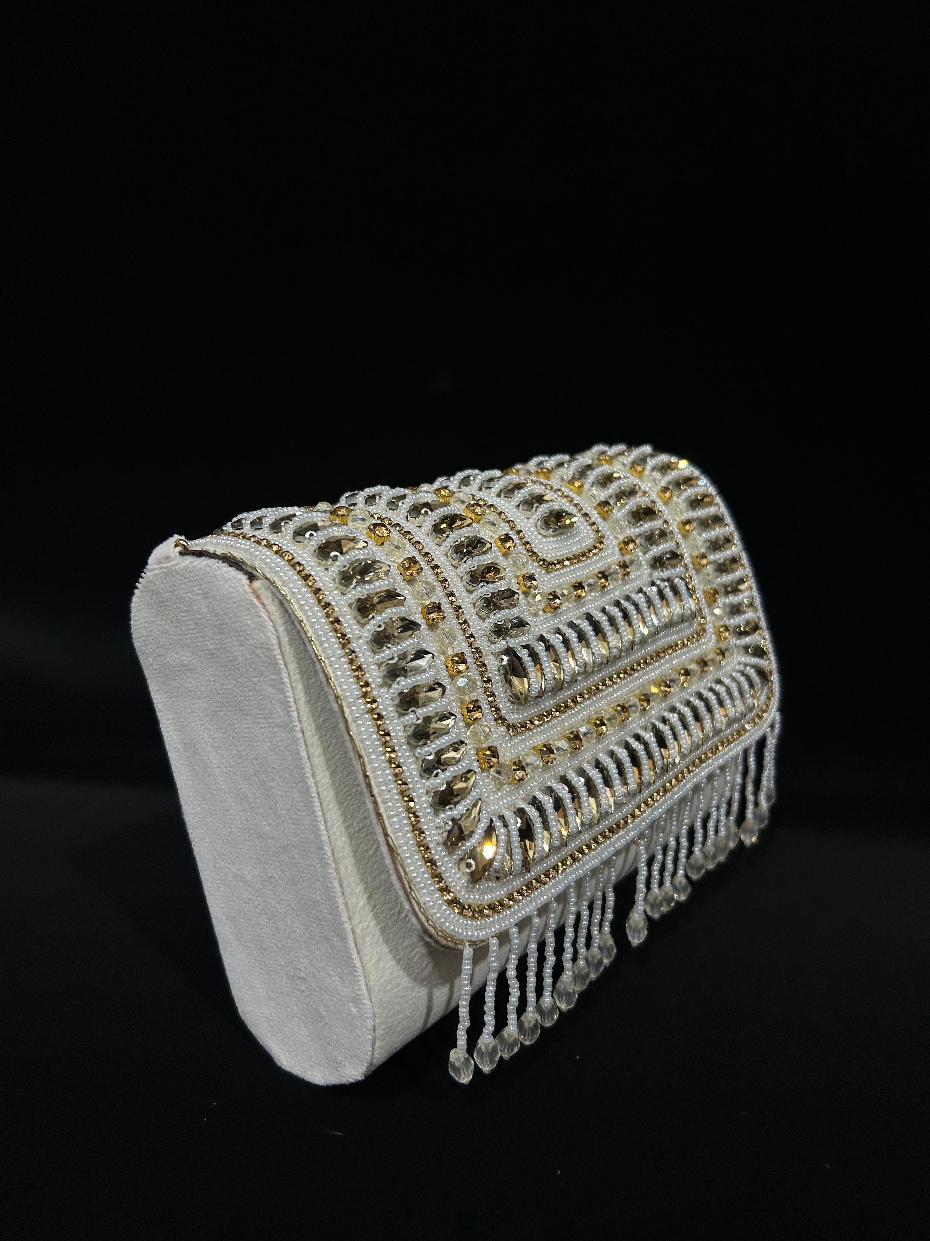 Golden Hour Regal Embellished Fringe Clutch