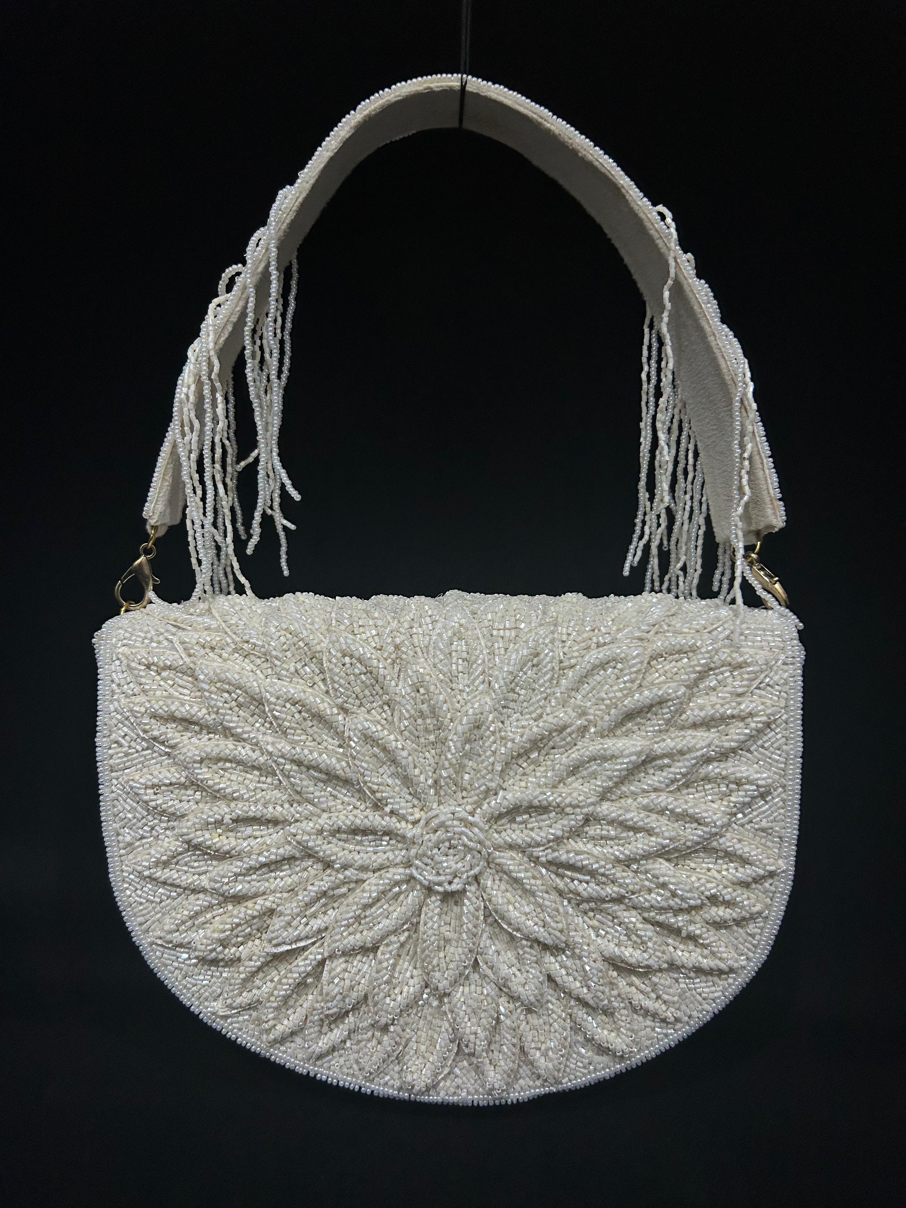 Ivory Bloom Hand-Beaded Shoulder Clutch