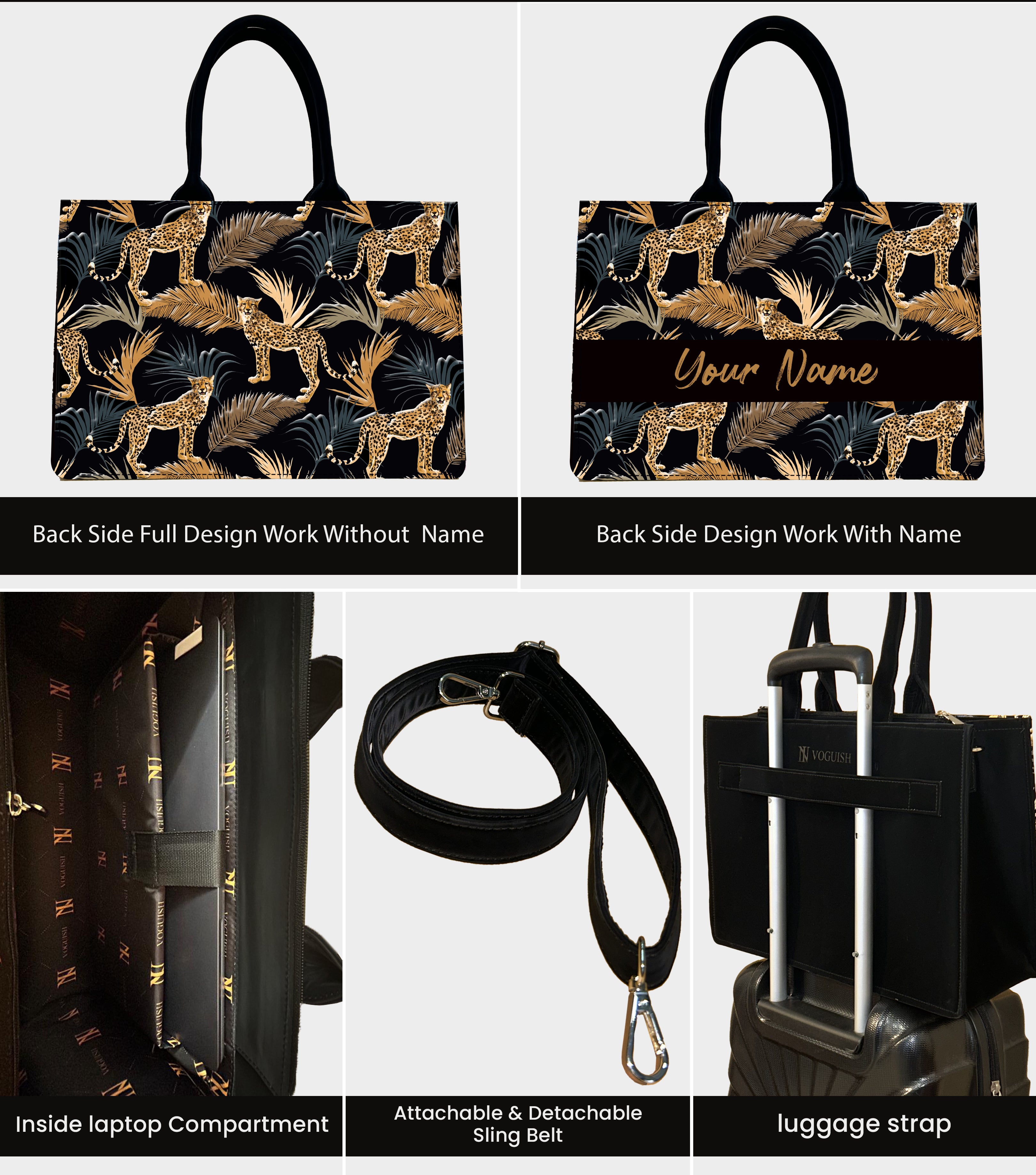 Customized Tote Bag Designed with Marine Pattern Background And Leopard Palms