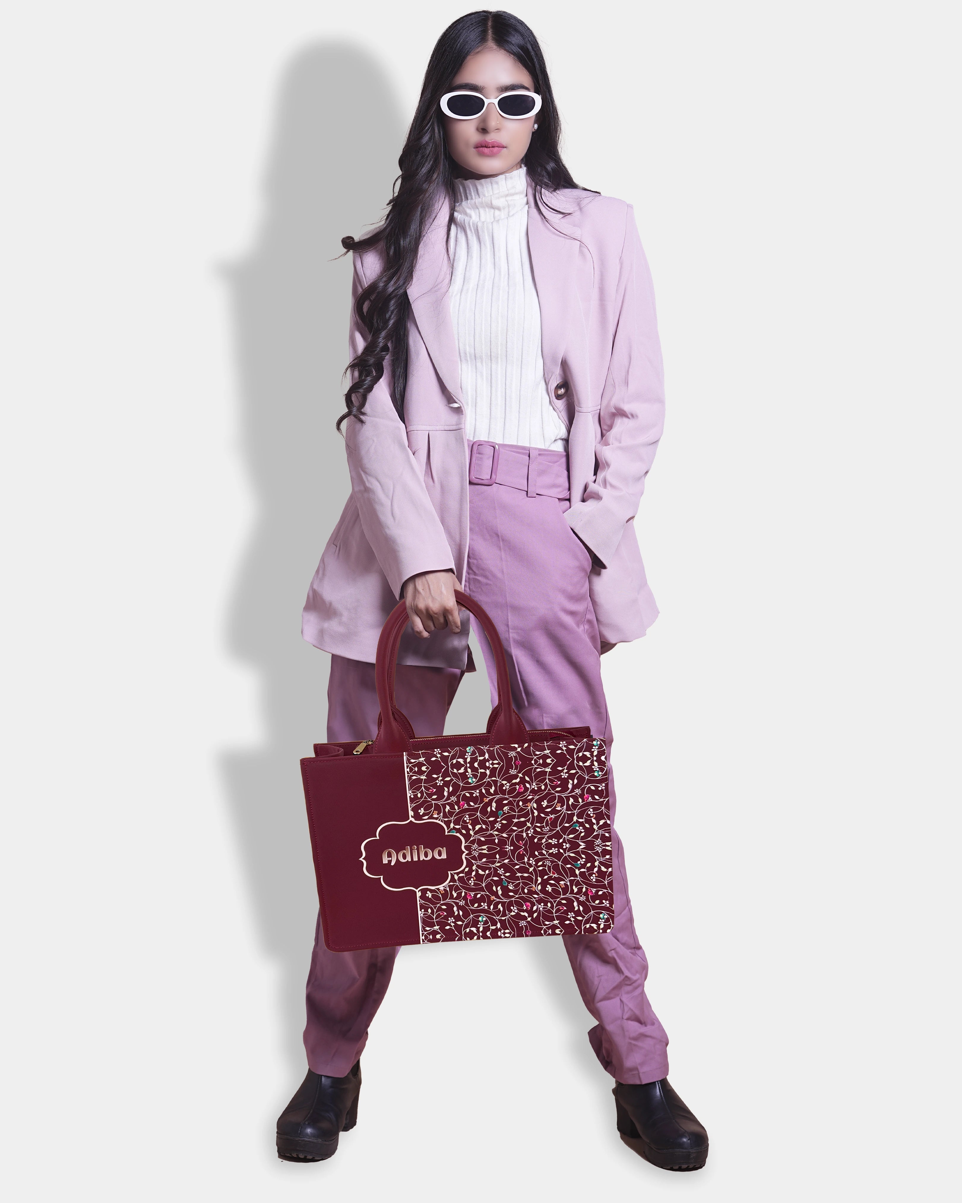 Rose Royale Embossed Customized Tote Bag - Wine