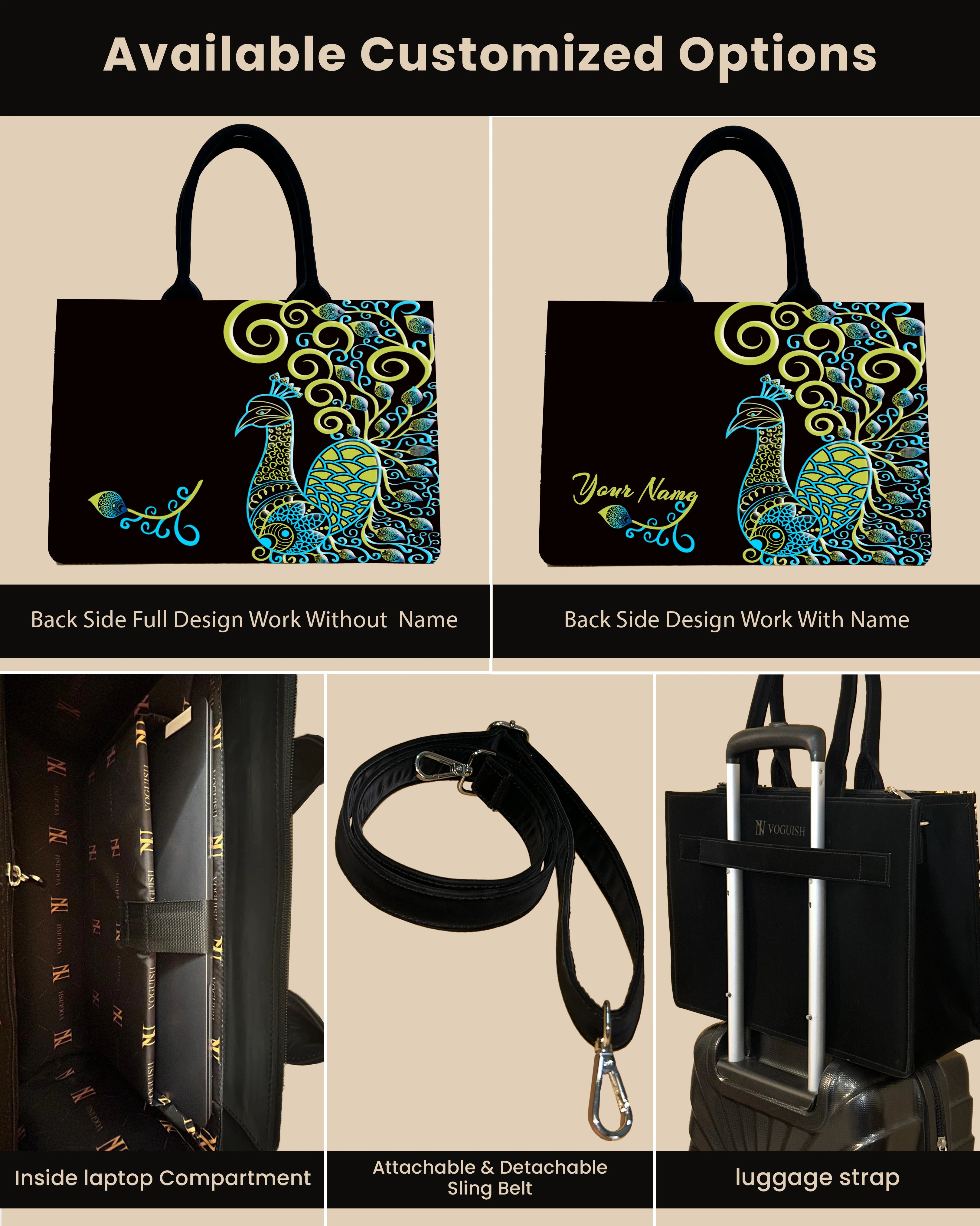 Customized Tote Bag Designed with Artistic mandala peacock