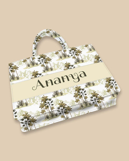 Customized Tote Bag Designed With Coconut Trees and Mountain View