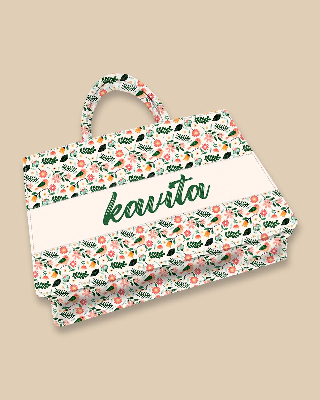 Customized Tote Bag Designed with Sparrow And Spring Flower Pattern Design