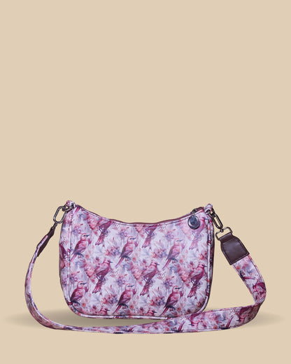 Customized Sling Bag Designed With Beautiful Flowers and Sparrow