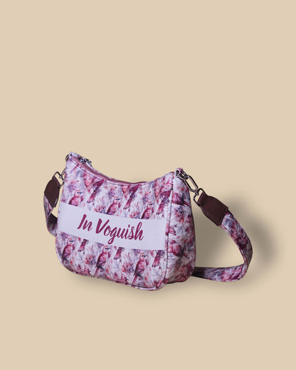 Customized Sling Bag Designed With Beautiful Flowers and Sparrow
