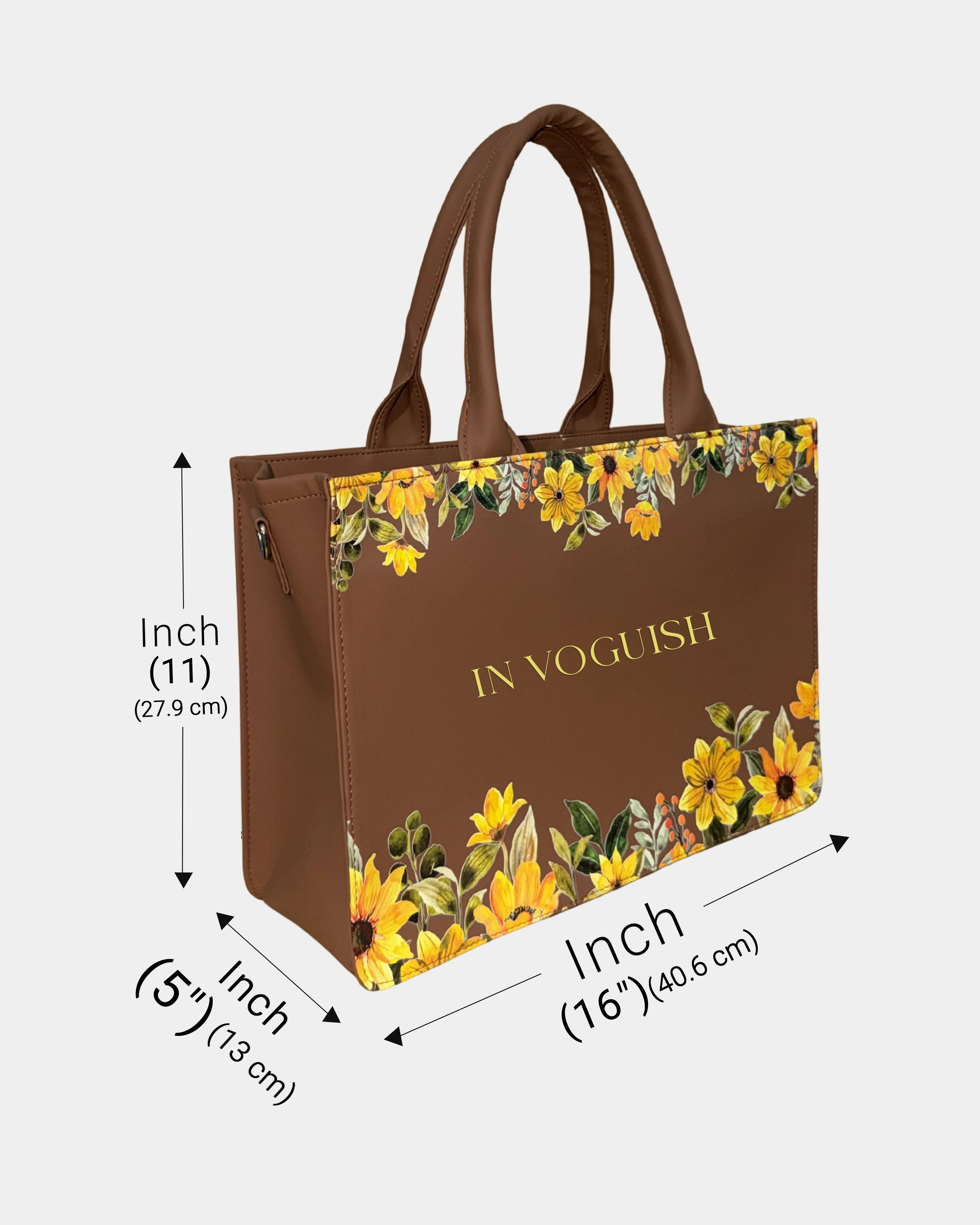 Brown Yellow Floral Embossed Artwork Customized Tote Bag for Women