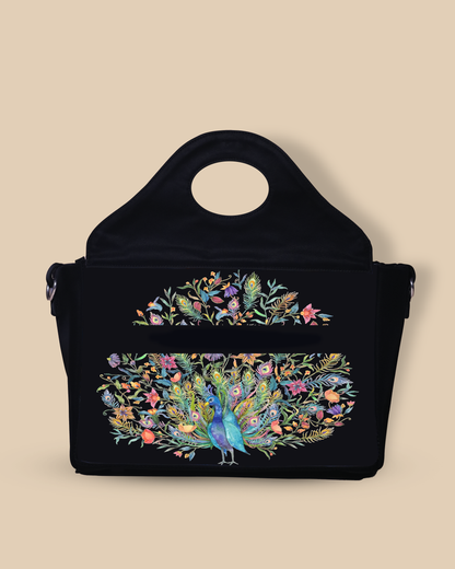 Up Embossed Peacock Design on Leather Personalized Sling Purse