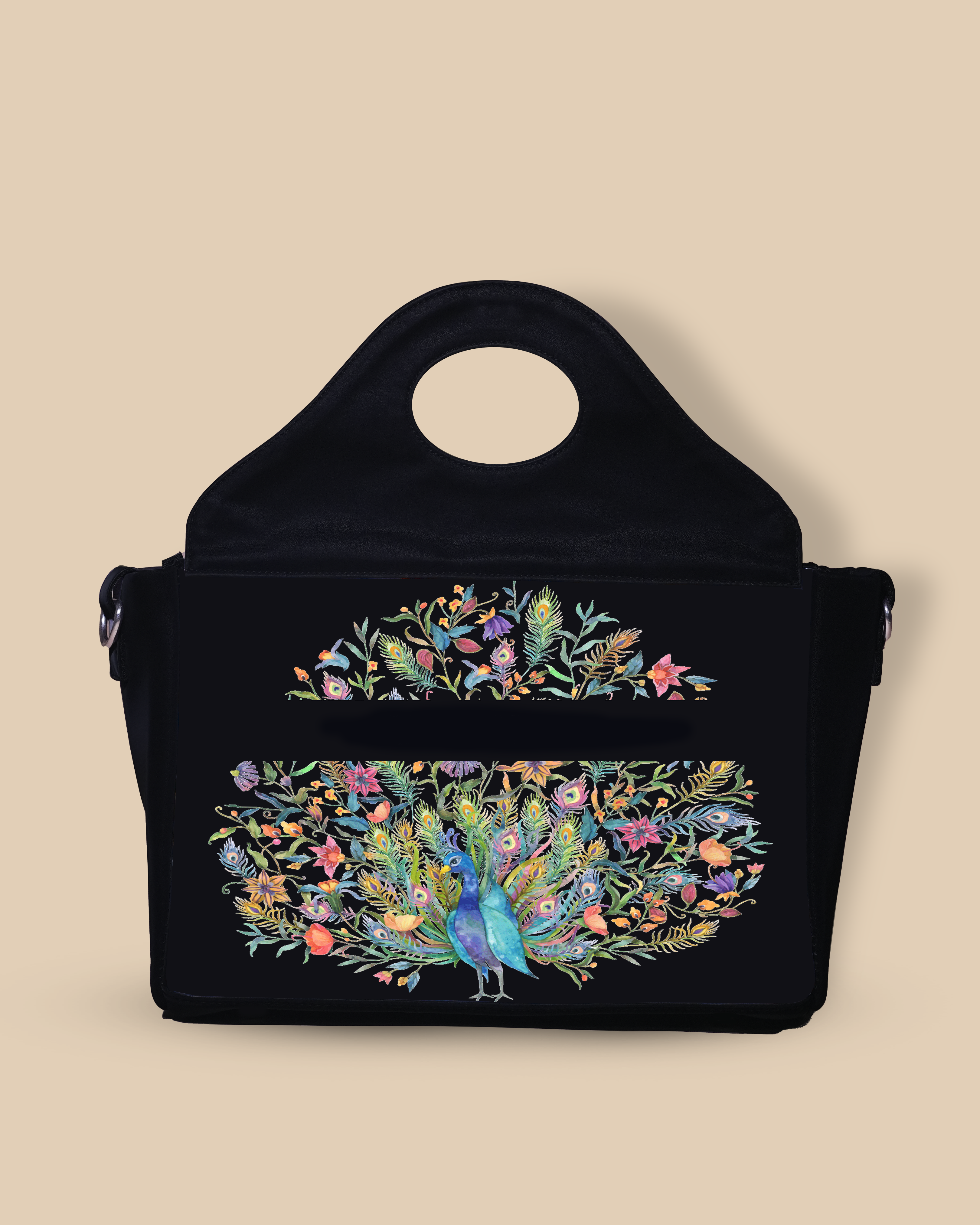 Up Embossed Peacock Design on Leather Personalized Sling Purse