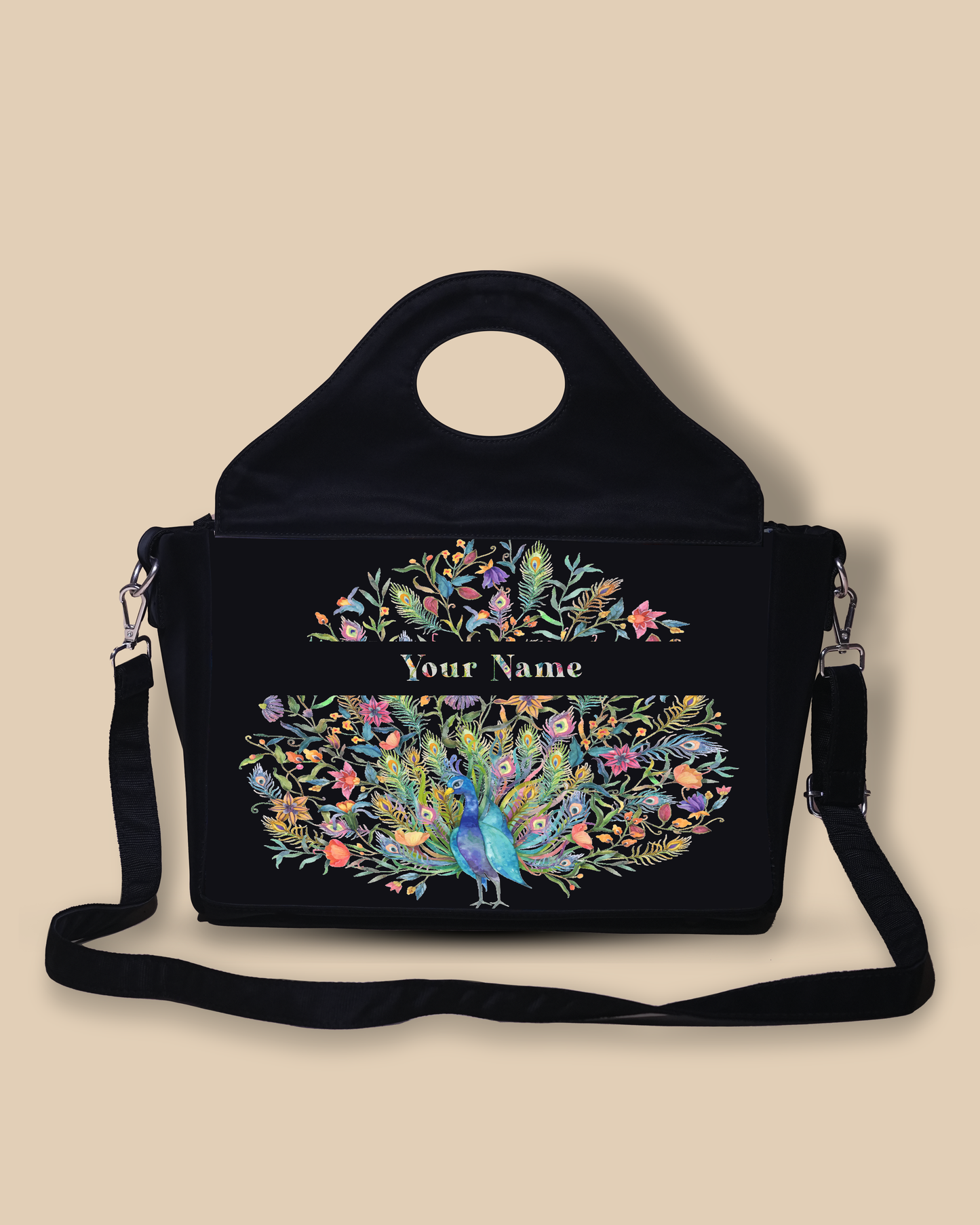 Up Embossed Peacock Design on Leather Personalized Sling Purse