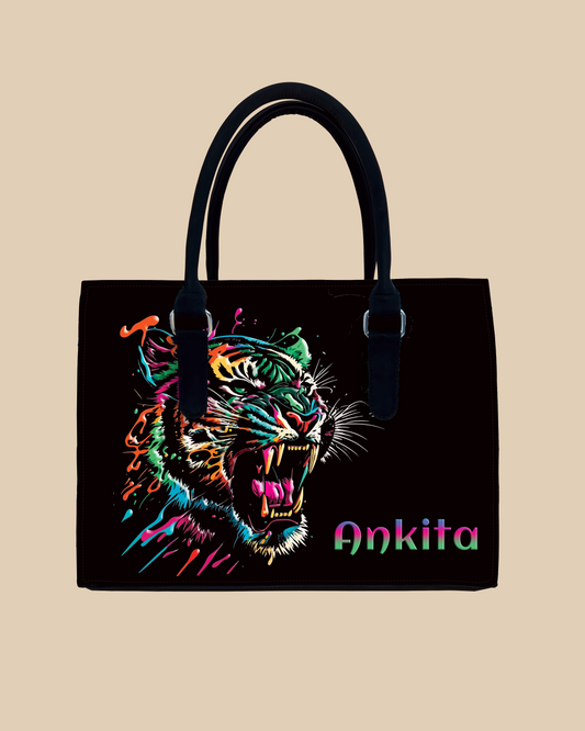Colorful Roaring Bangal Tiger Designer Sling Tote