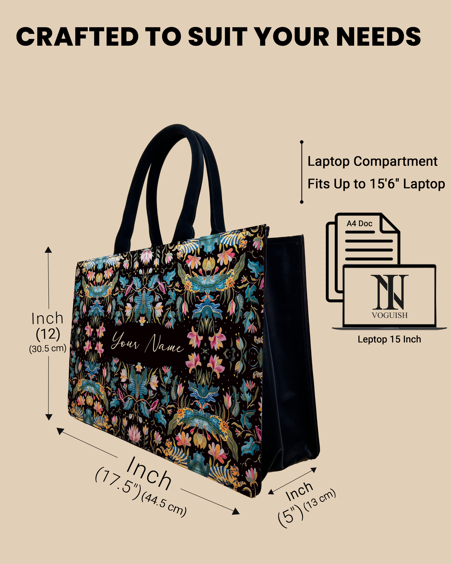 African Jungle Up Embossed Leather Personalized Tote Bag