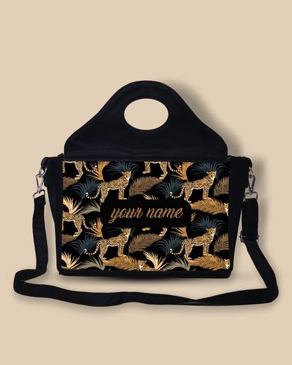 Customized Sling Purse Designed with Marine Pattern Background And Leopard Palms