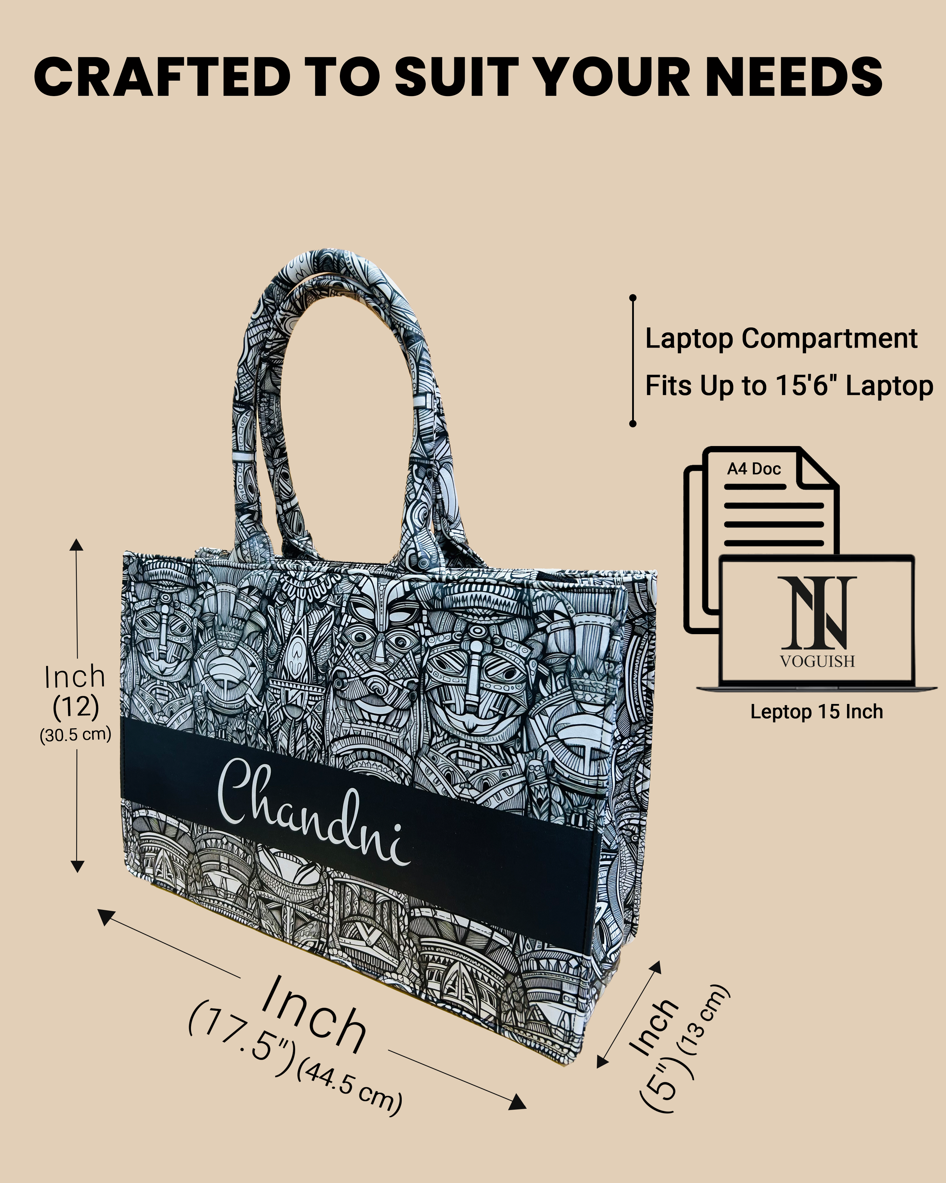 Customized Tote Bag  Designed with African Ethnic Tribal Mask