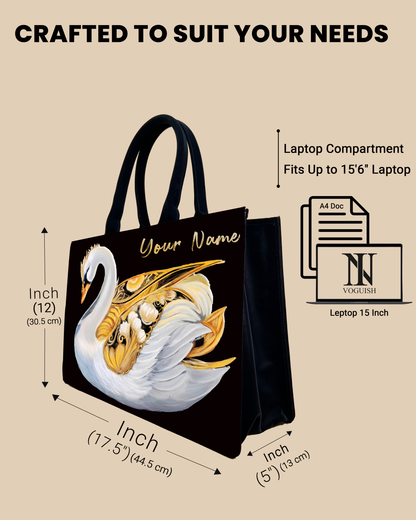 Customized Tote Bag Designed With Swans Birds Pattern
