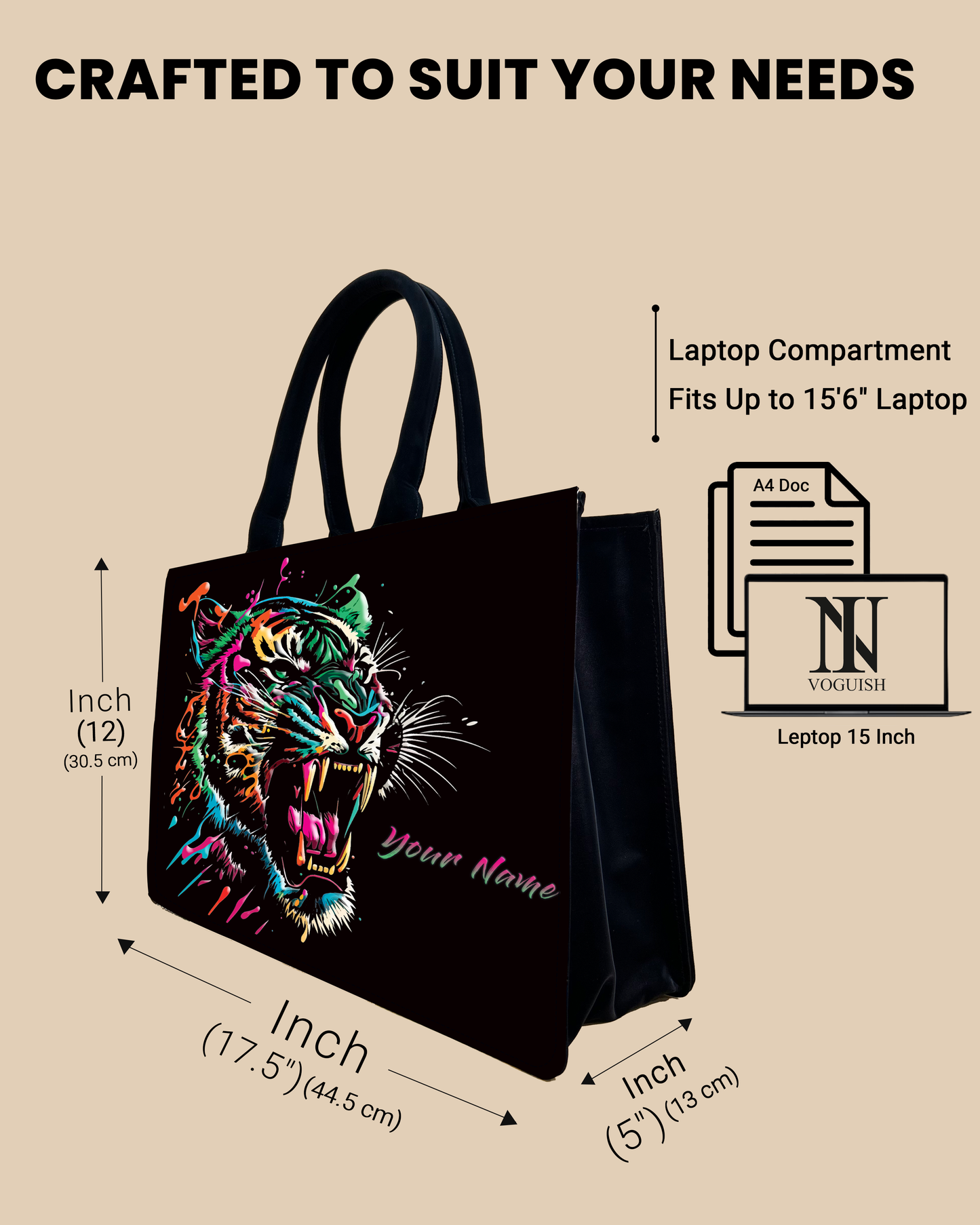 Customized Tote Bag Designed With Colourfull Roaring Bangal Tiger