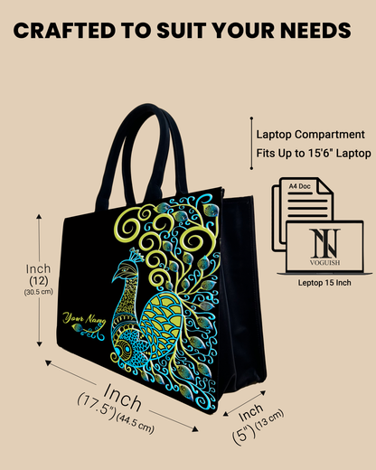 Customized Tote Bag  Designed with Artistic mandala peacock