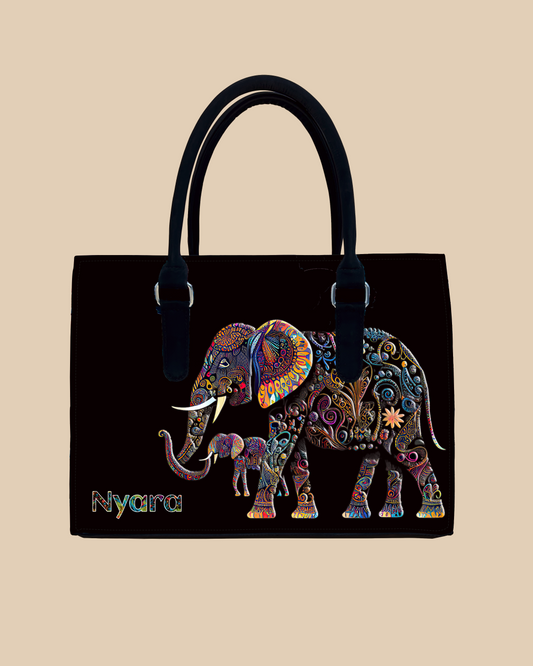 Baby And Mother Elephant Pattern Designer Sling Tote