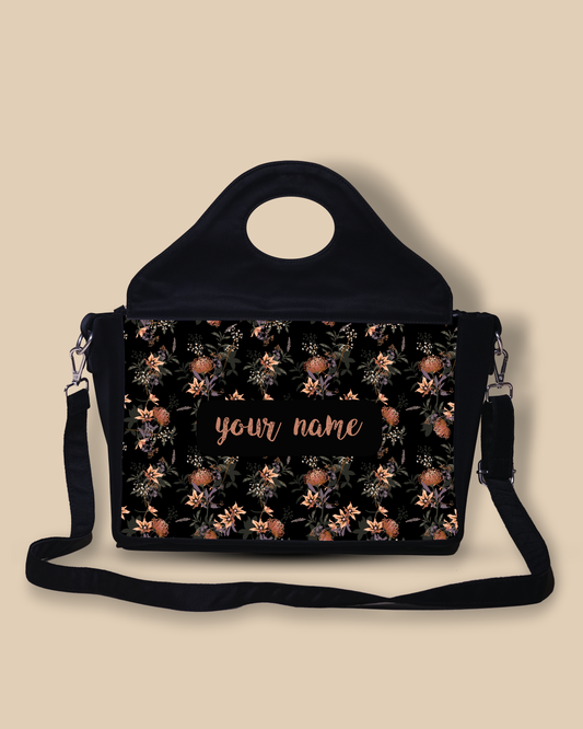 Customized Sling Purse Designed with Decorative Blooming Flower Plant Patter