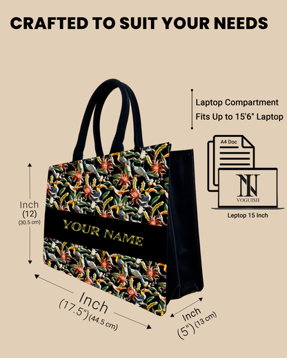 Customized Tote Bag Designed with Hornbill , Carens Birds And Tropical Flowers
