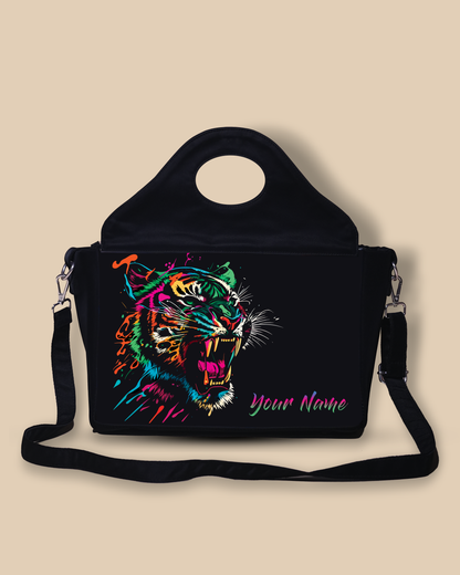 Customized Sling Purse Designed With Colourfull Roaring Bangal Tiger
