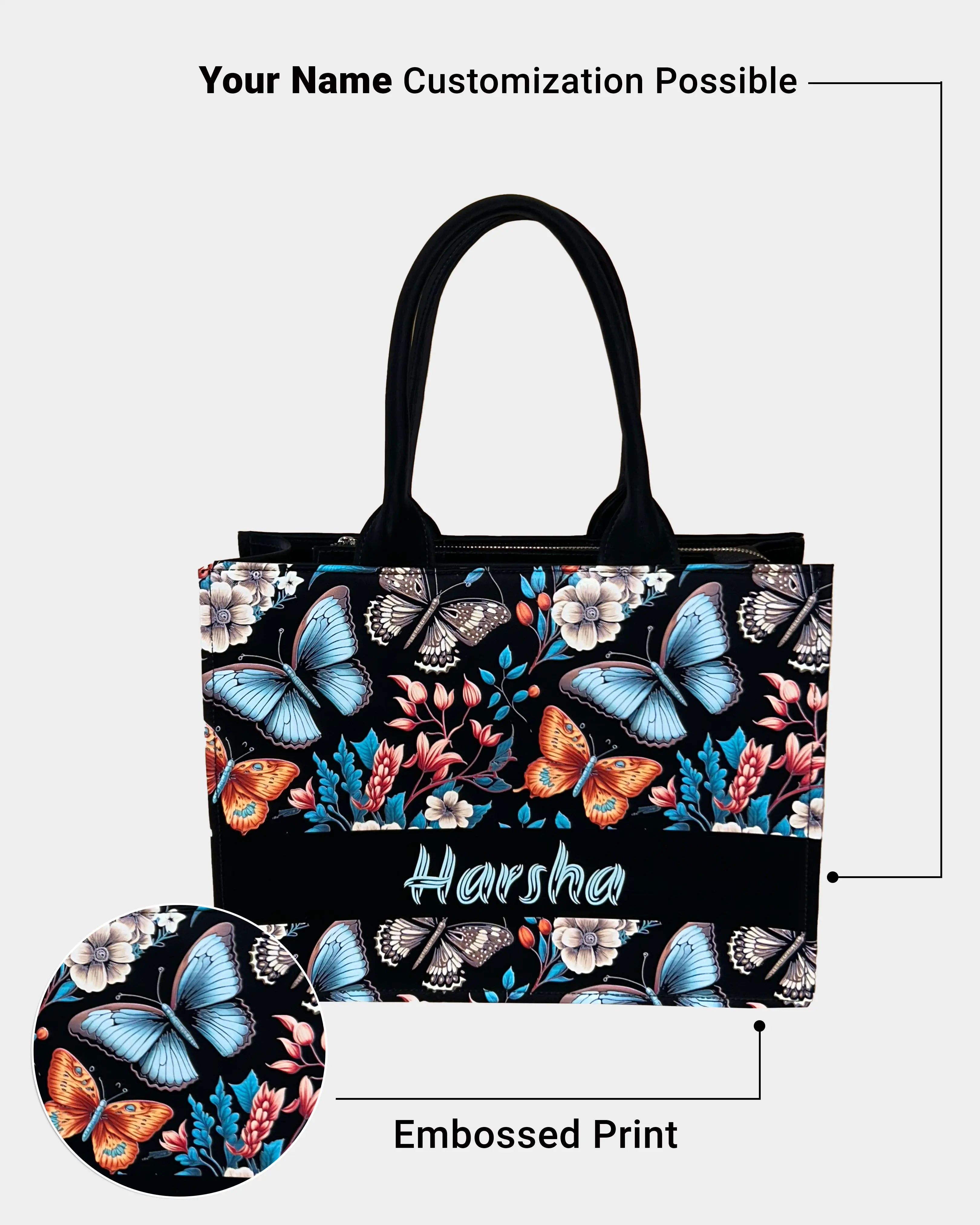 Customized Tote Bag  Designed with Beautiful Boho Butterflies With Flowers
