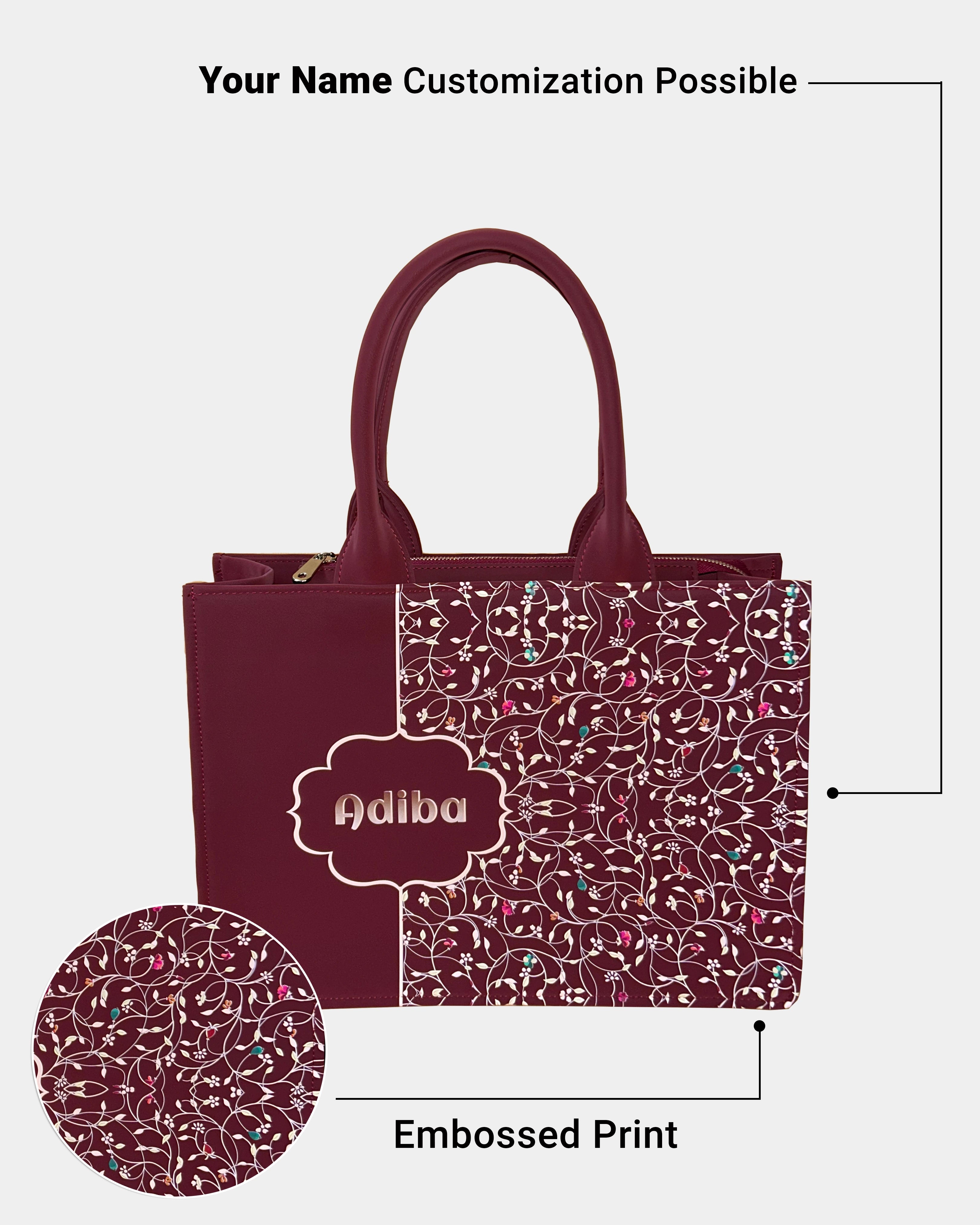 Rose Royale  Embossed Customized Tote Bag - Wine
