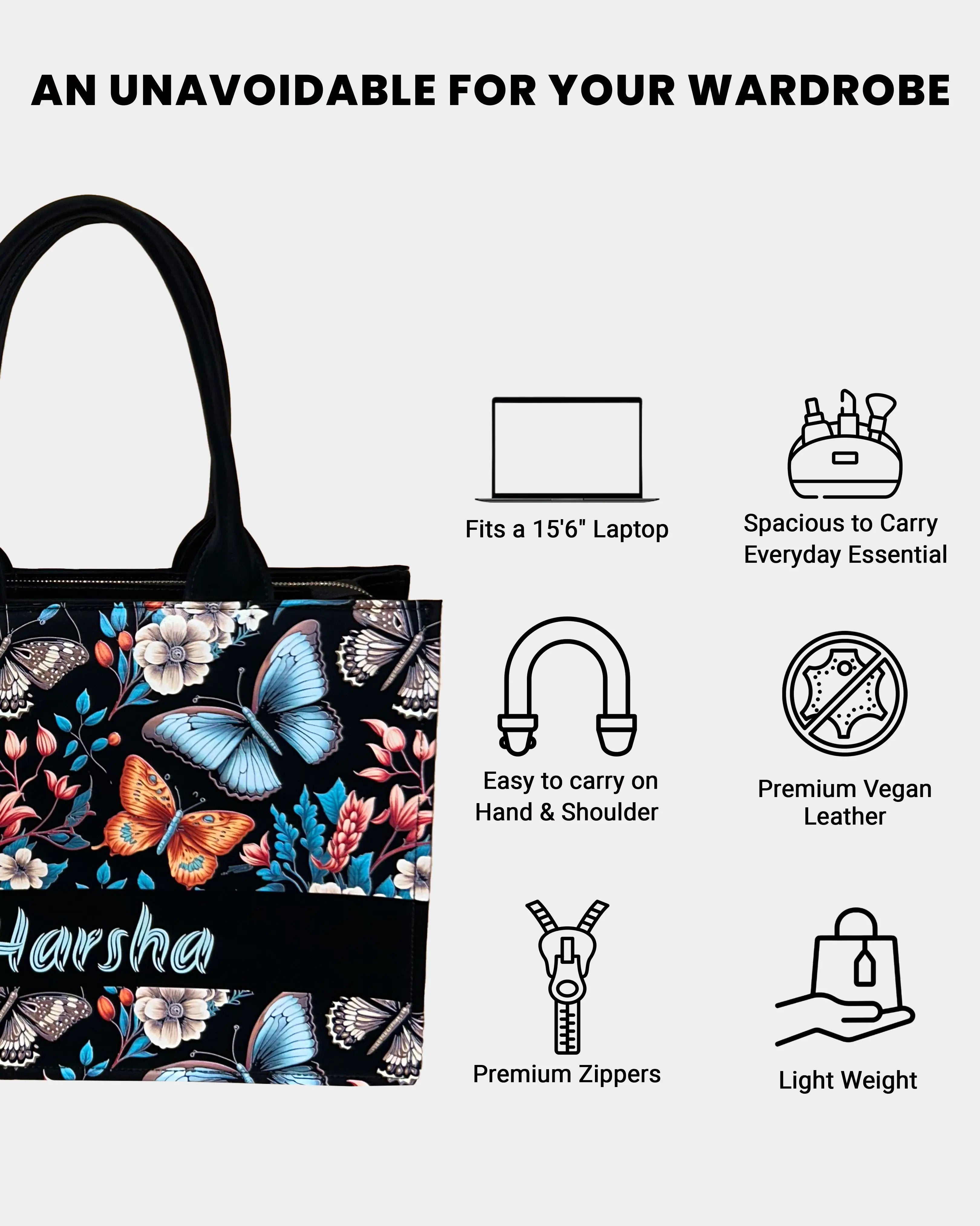 Customized Tote Bag  Designed with Beautiful Boho Butterflies With Flowers