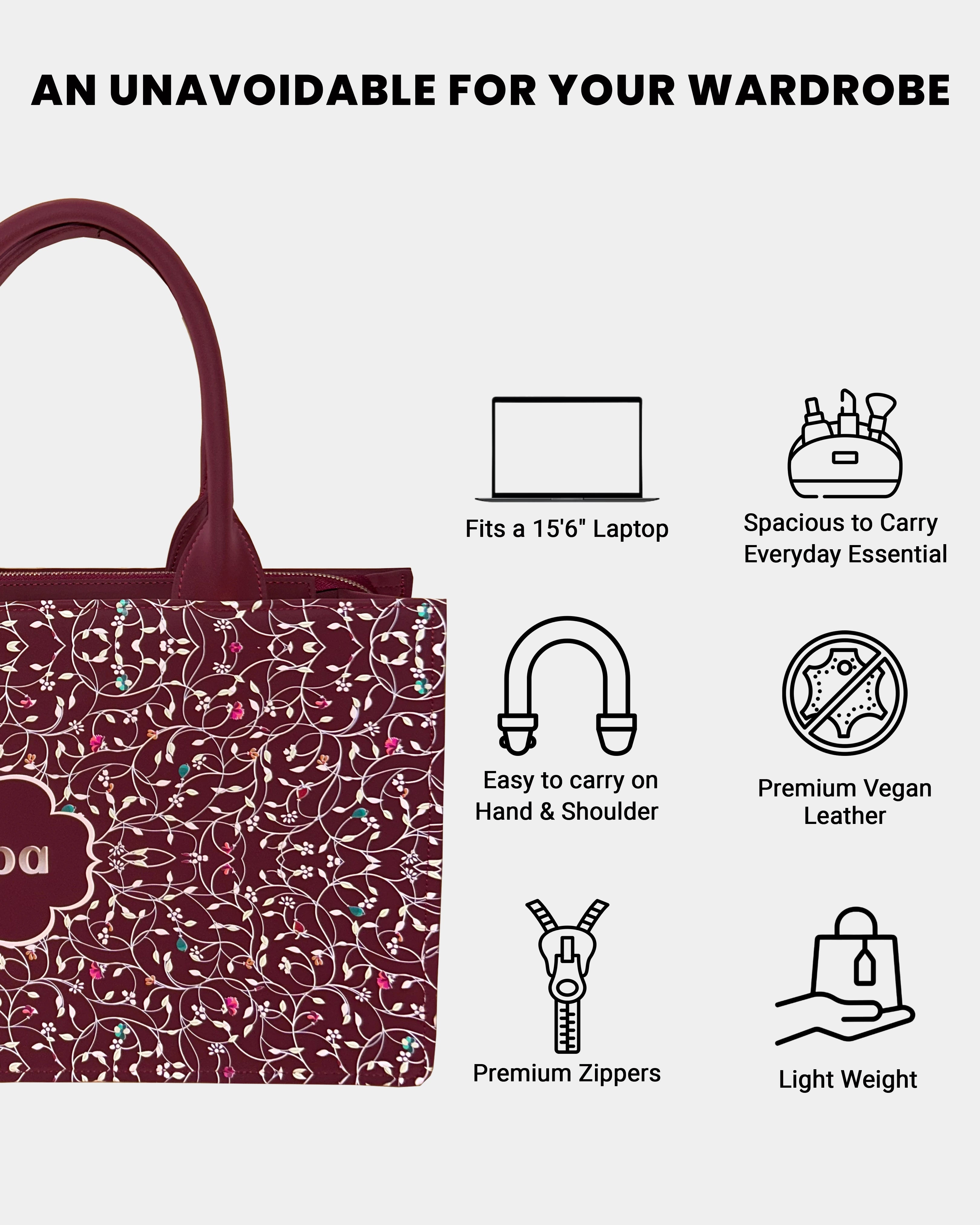 Rose Royale  Embossed Customized Tote Bag - Wine