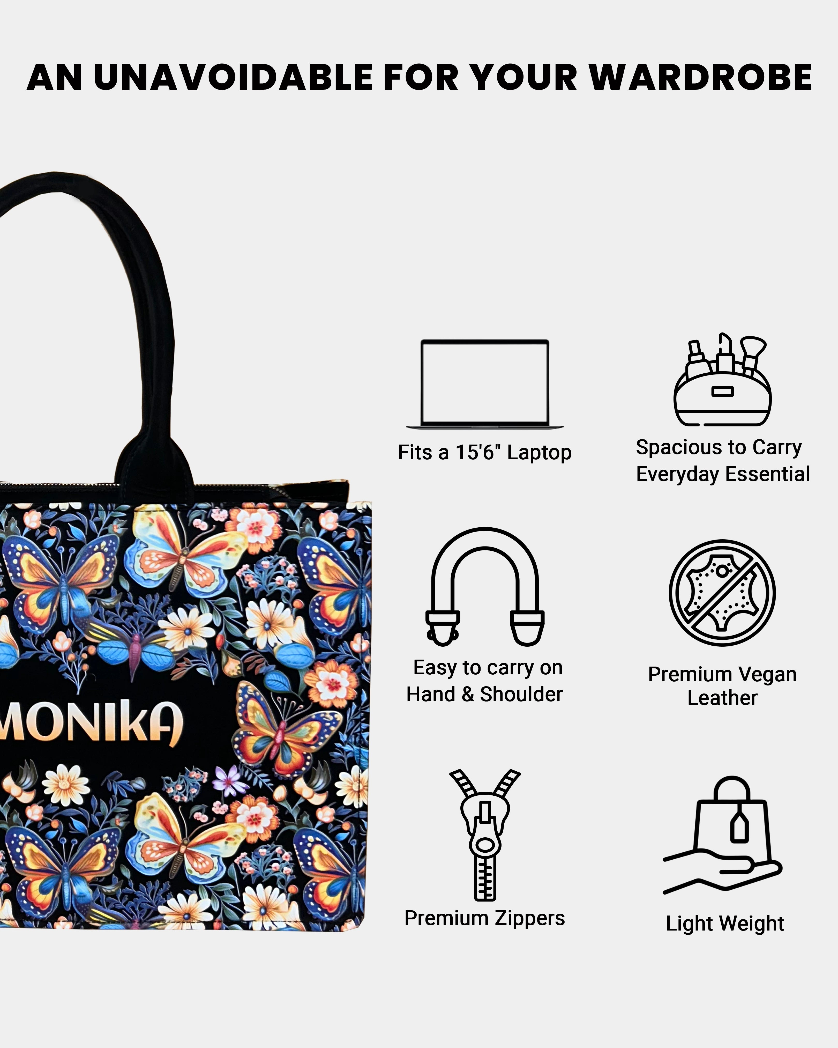 Customized Tote Bag  Designed With Blossom Colourfull Butterflies